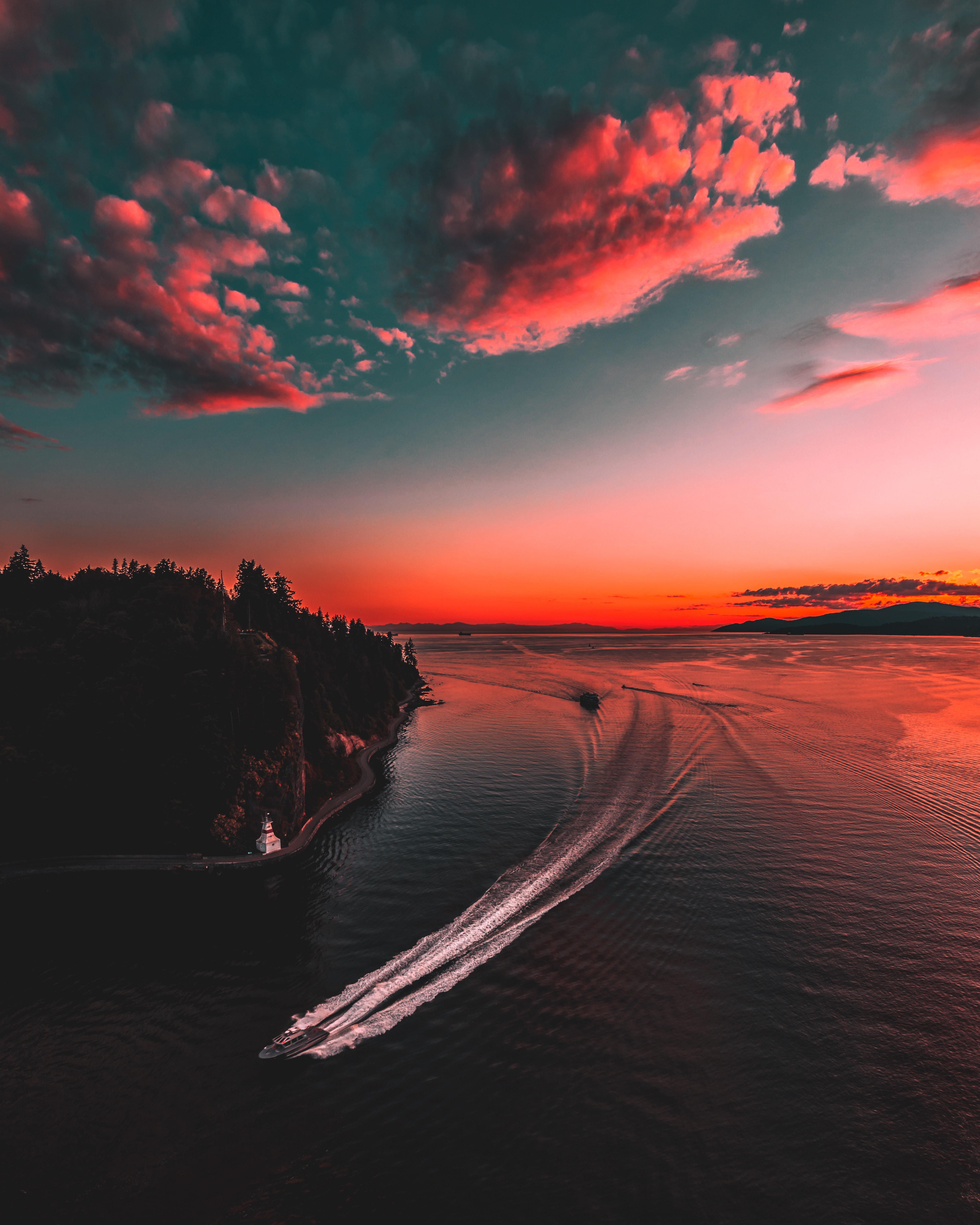 72657 Hintergrundbild herunterladen natur, sunset, sky, sea, horizont, kanada, yacht, vancouver - Bildschirmschoner und Bilder kostenlos