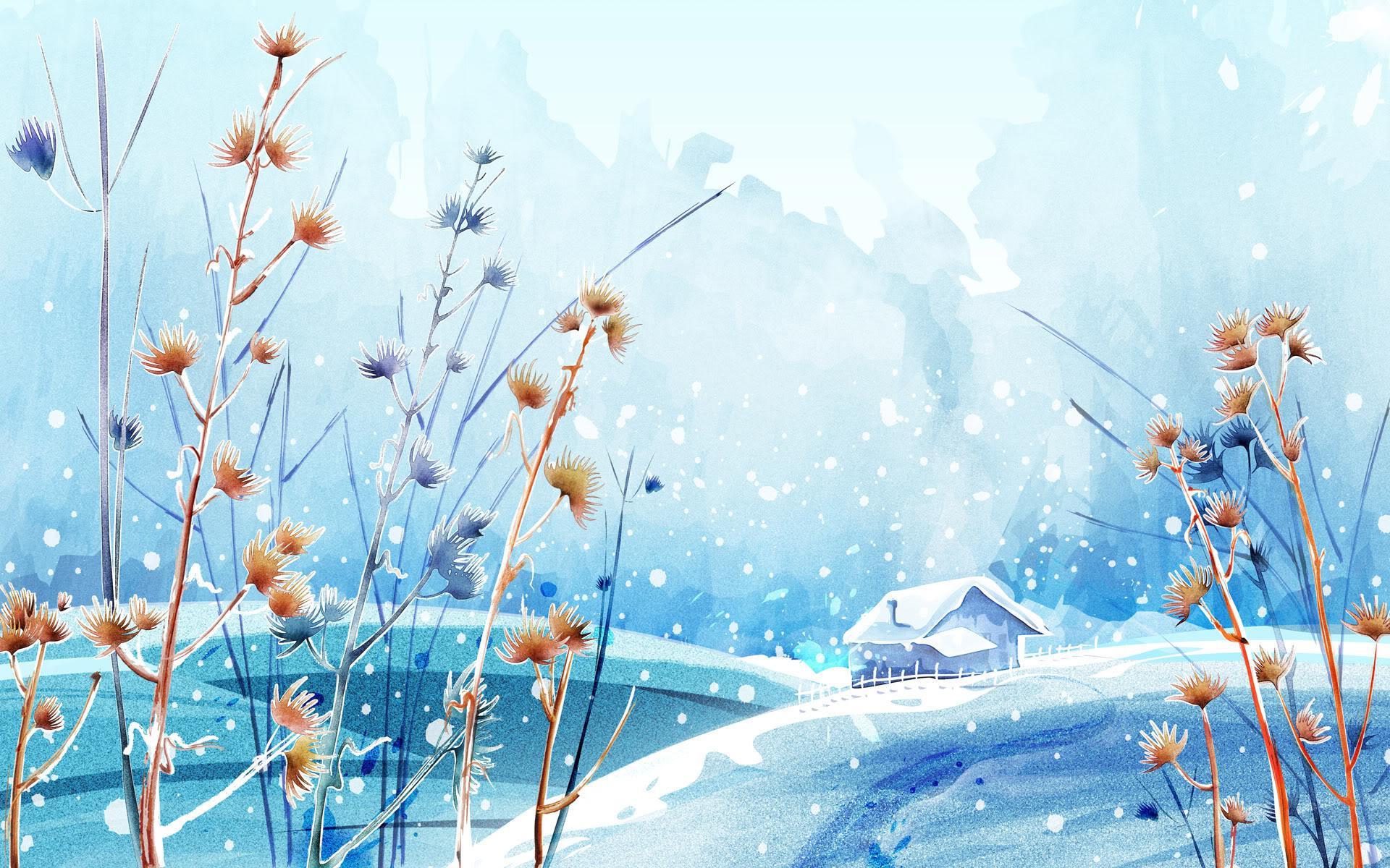 QHD wallpaper snow, houses, landscape, winter