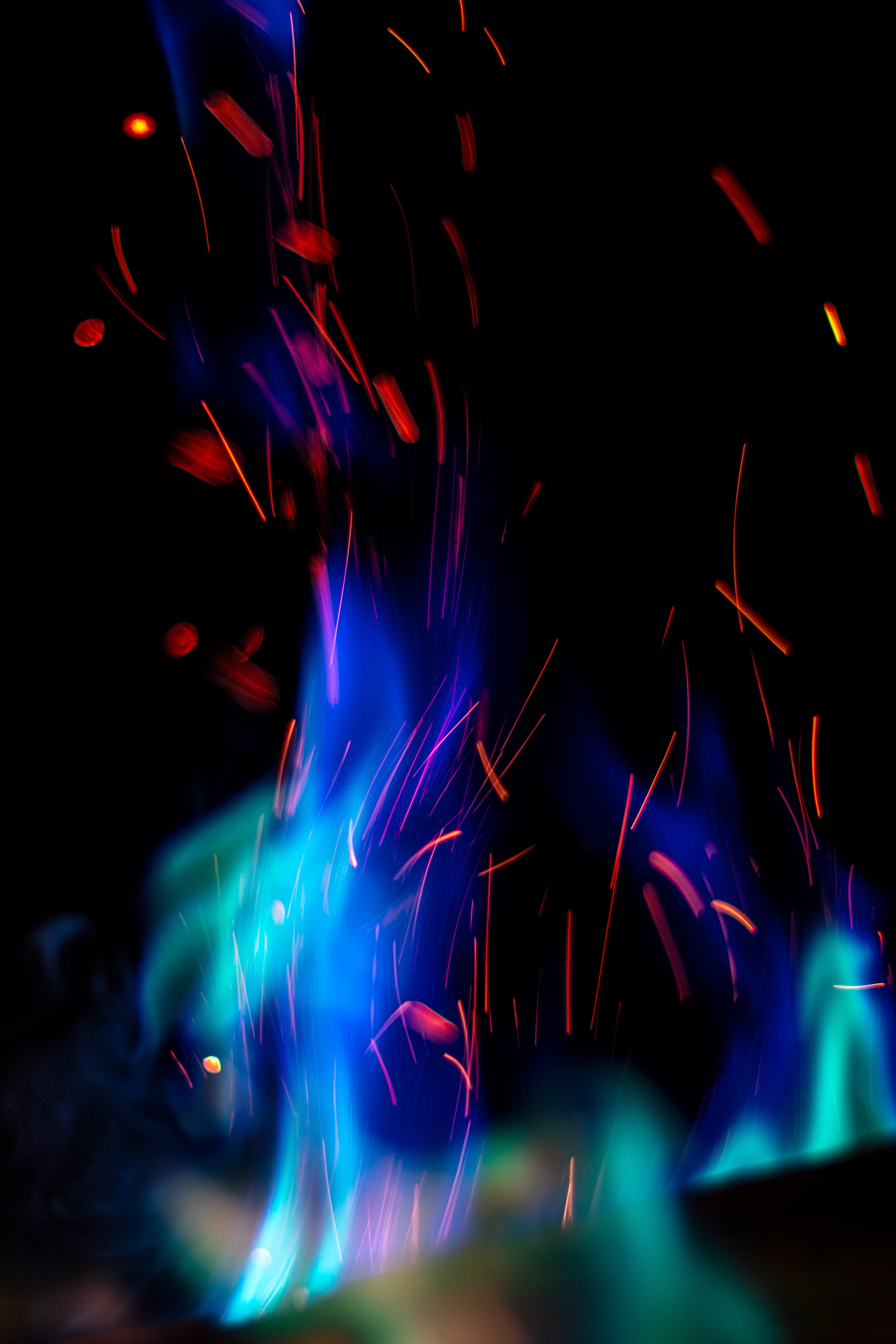 fire, blue, abstract, flame, sparks