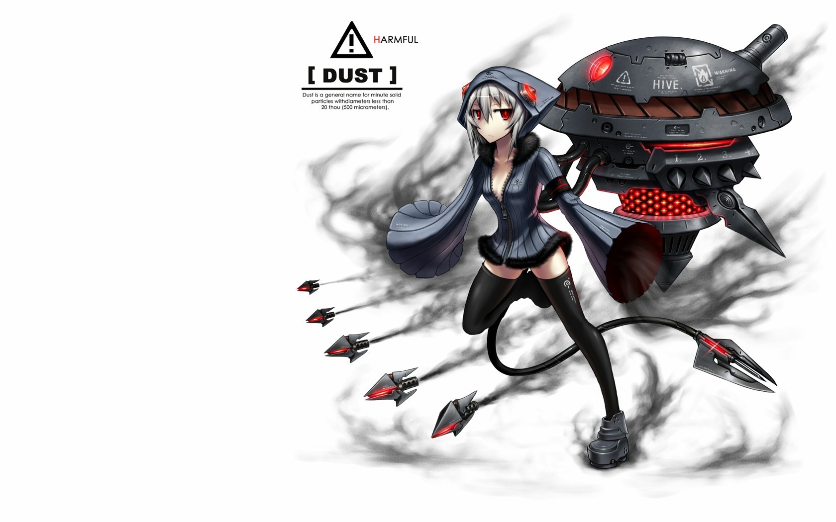 anime, pixiv: moefication of chemicals, dust, gia, hood, moefication, robot, thigh highs, zipper