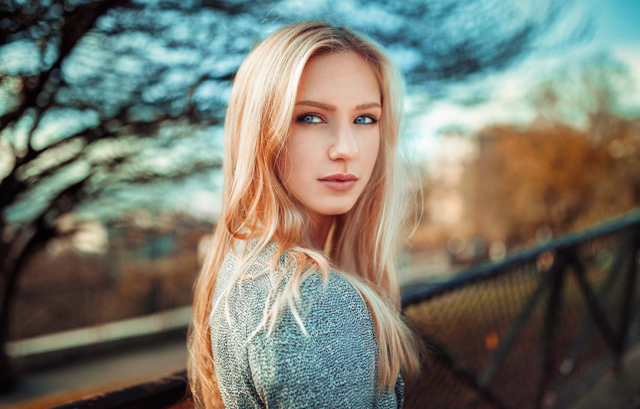 bokeh, women, eva mikulski, blonde, blue eyes, model