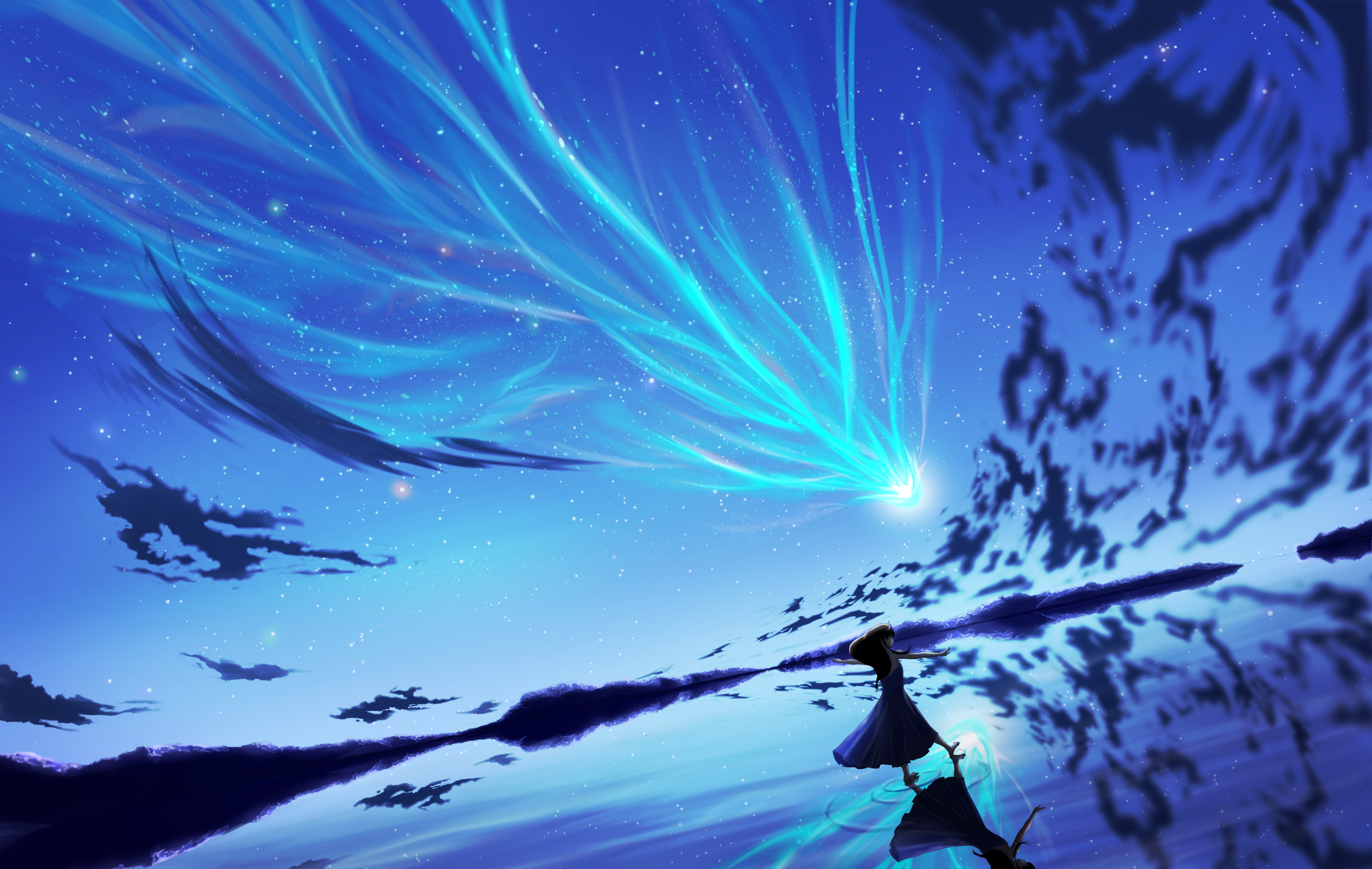HD desktop wallpaper: Anime, Sky, Stars, Lake, Cloud, Dress, Meteor,  Original download free picture #858864