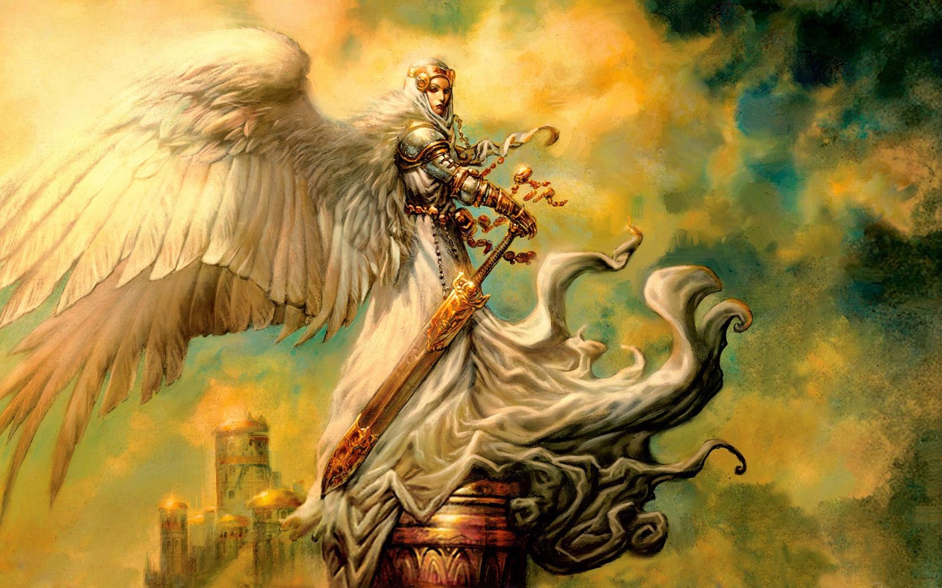 wallpapers game, magic: the gathering, angel, angel warrior, fantasy, wings, woman warrior