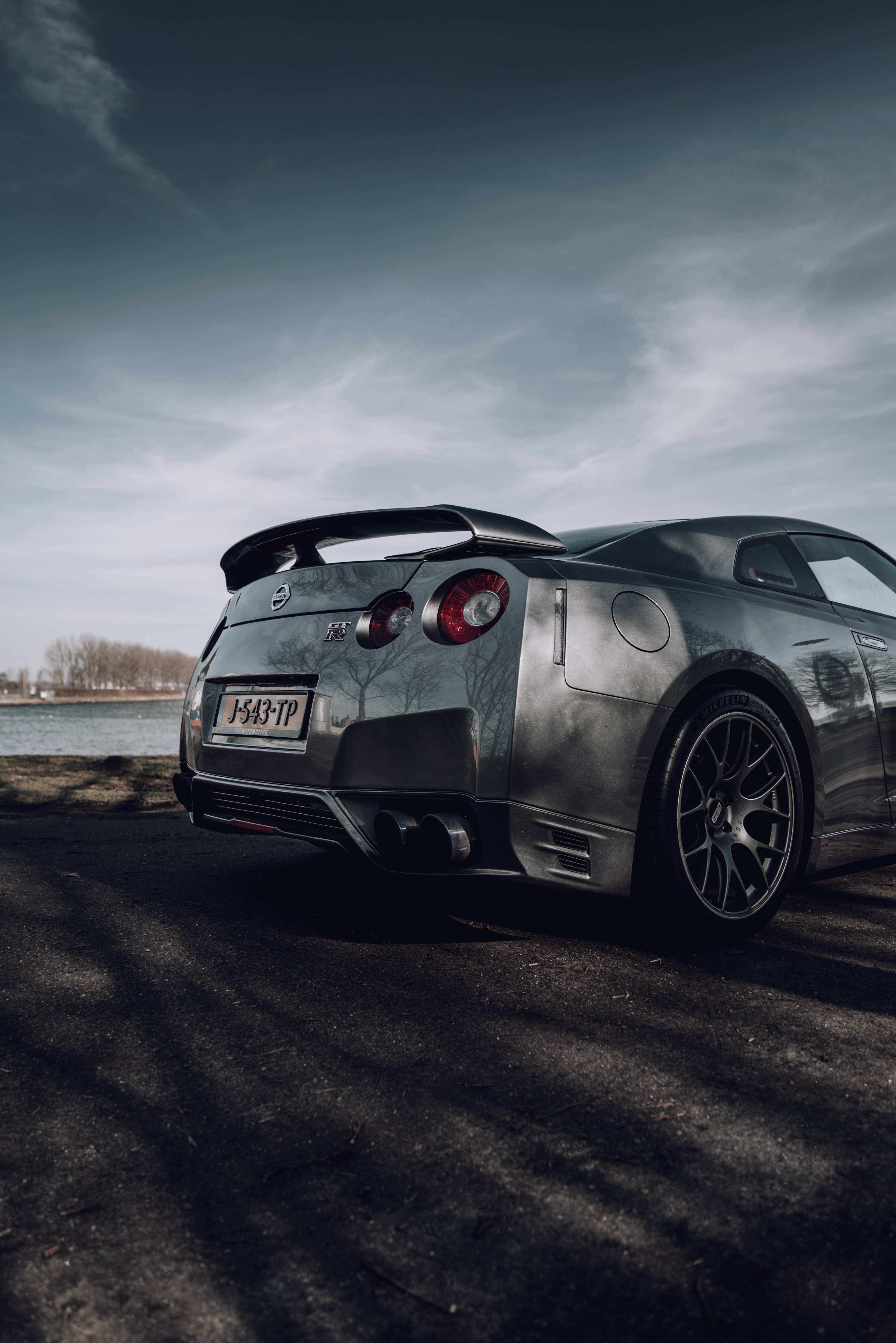 nissan, cars, road, car, side view, silver, nissan gt-r Smartphone Background