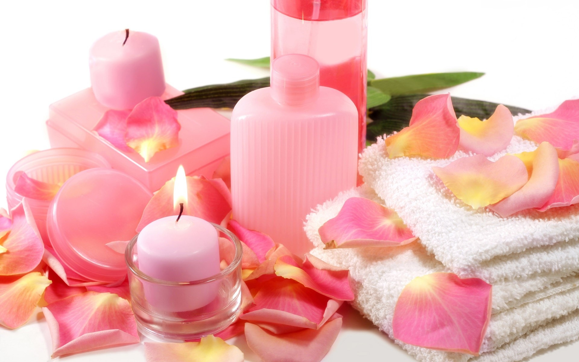 man made, spa, candle, petal, pink, still life, towel wallpaper for mobile