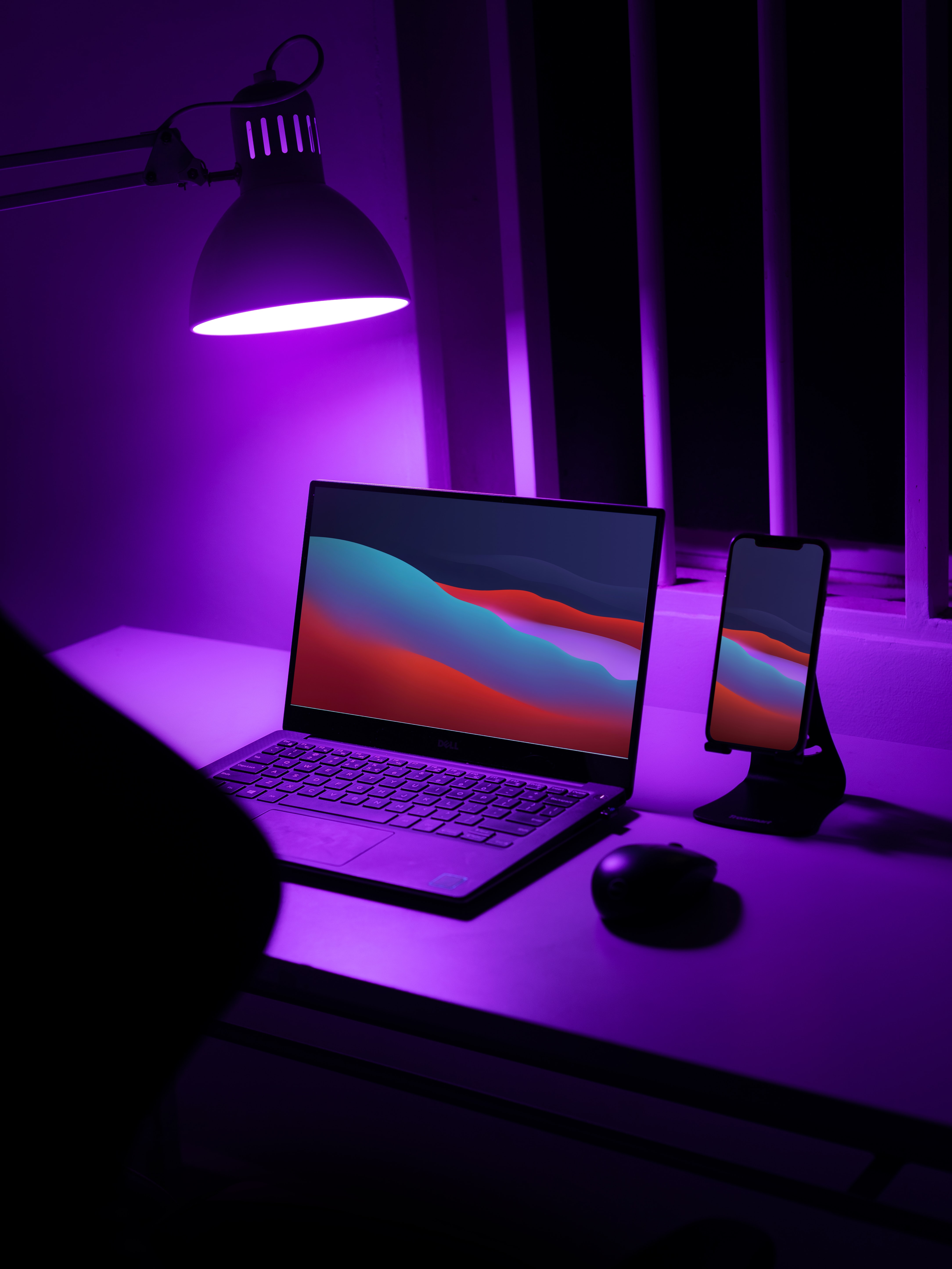 laptop, purple, neon, desktop, violet, miscellanea, miscellaneous, notebook, telephone High Definition image