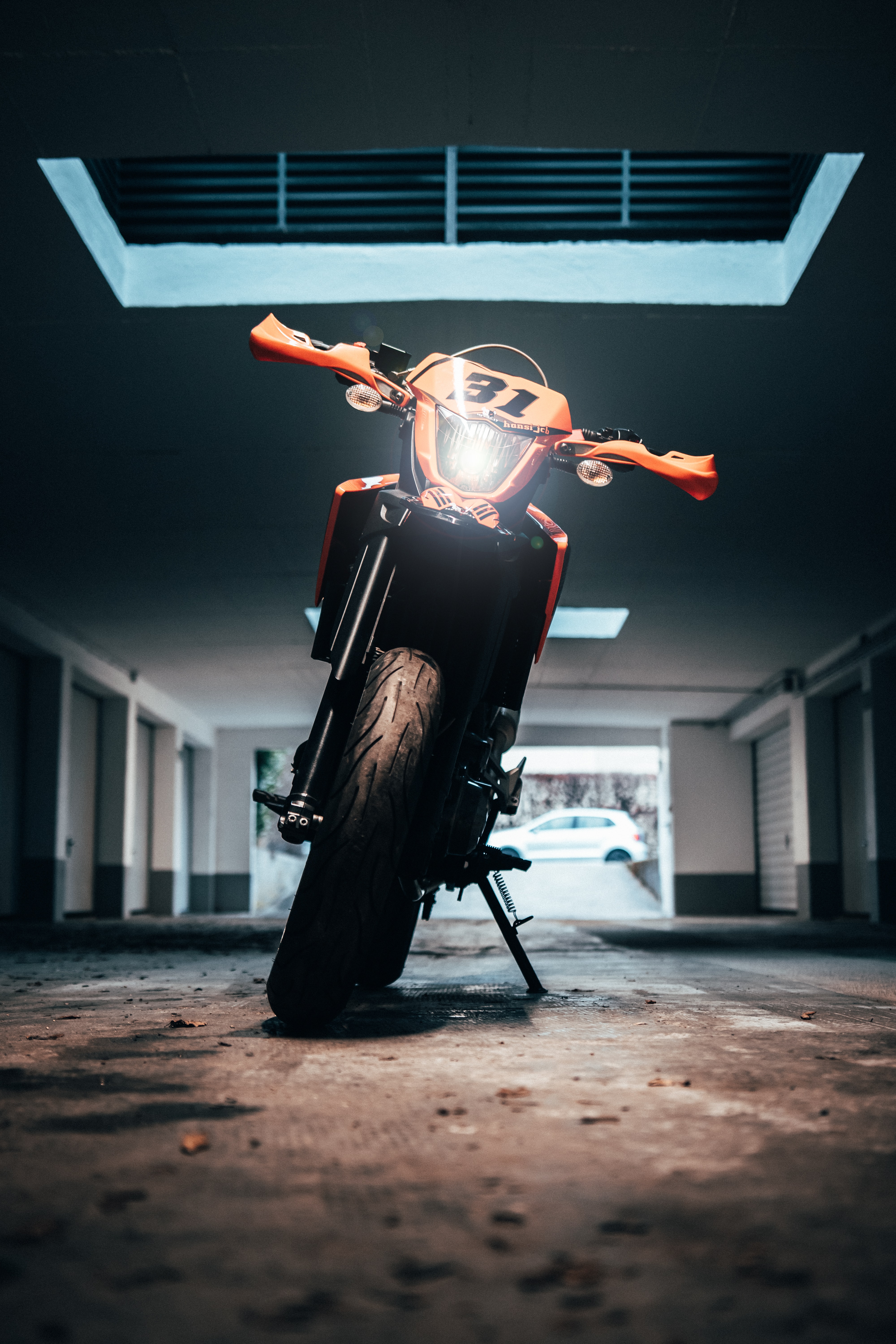 bike, motorcycle, front view, orange 4K iPhone