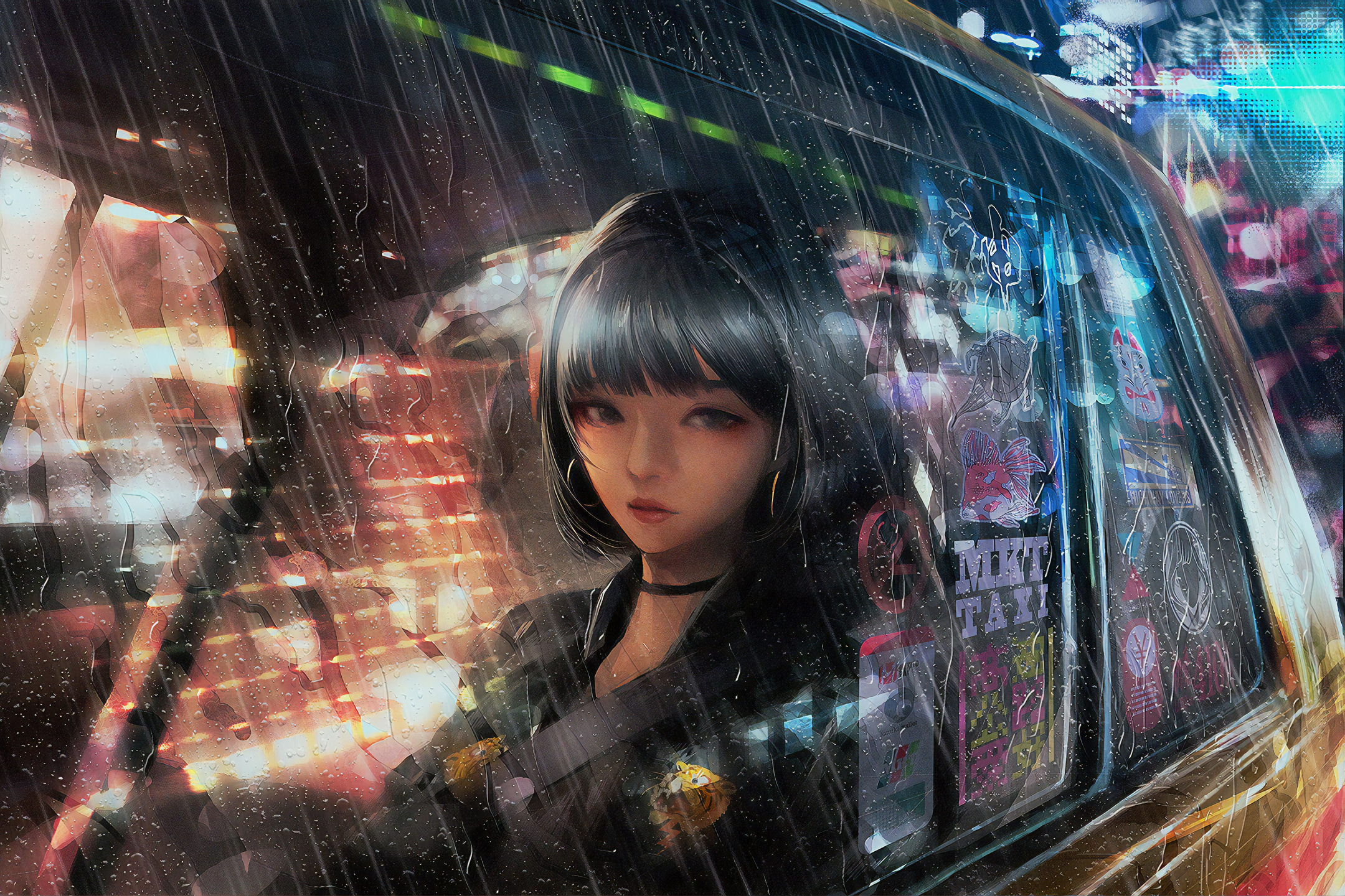 HD desktop wallpaper: Anime, Rain, Cyberpunk, Girl download free picture  #1398088