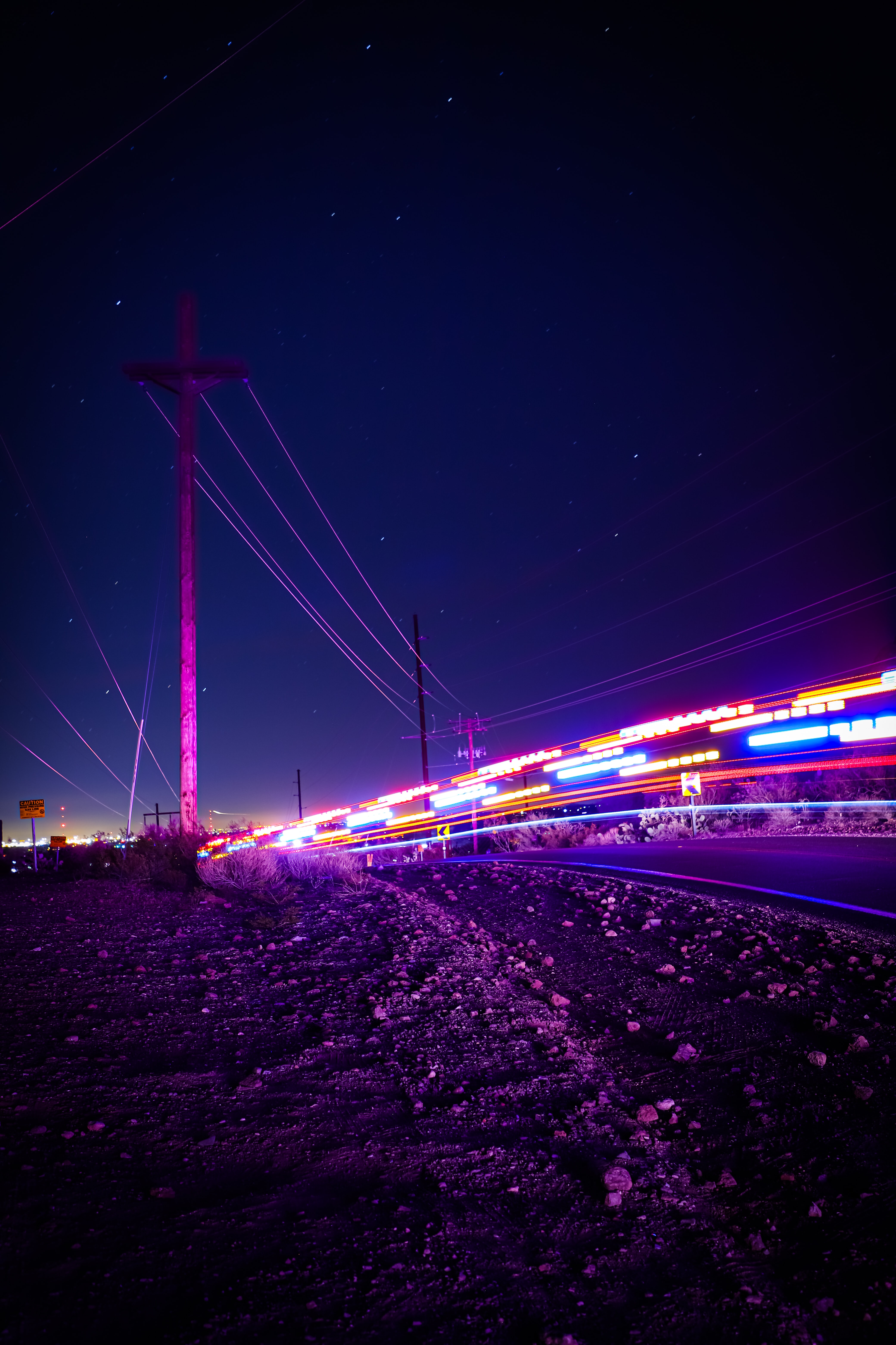 neon, night, lights, dark, road, blur, smooth, long exposure 4K Ultra