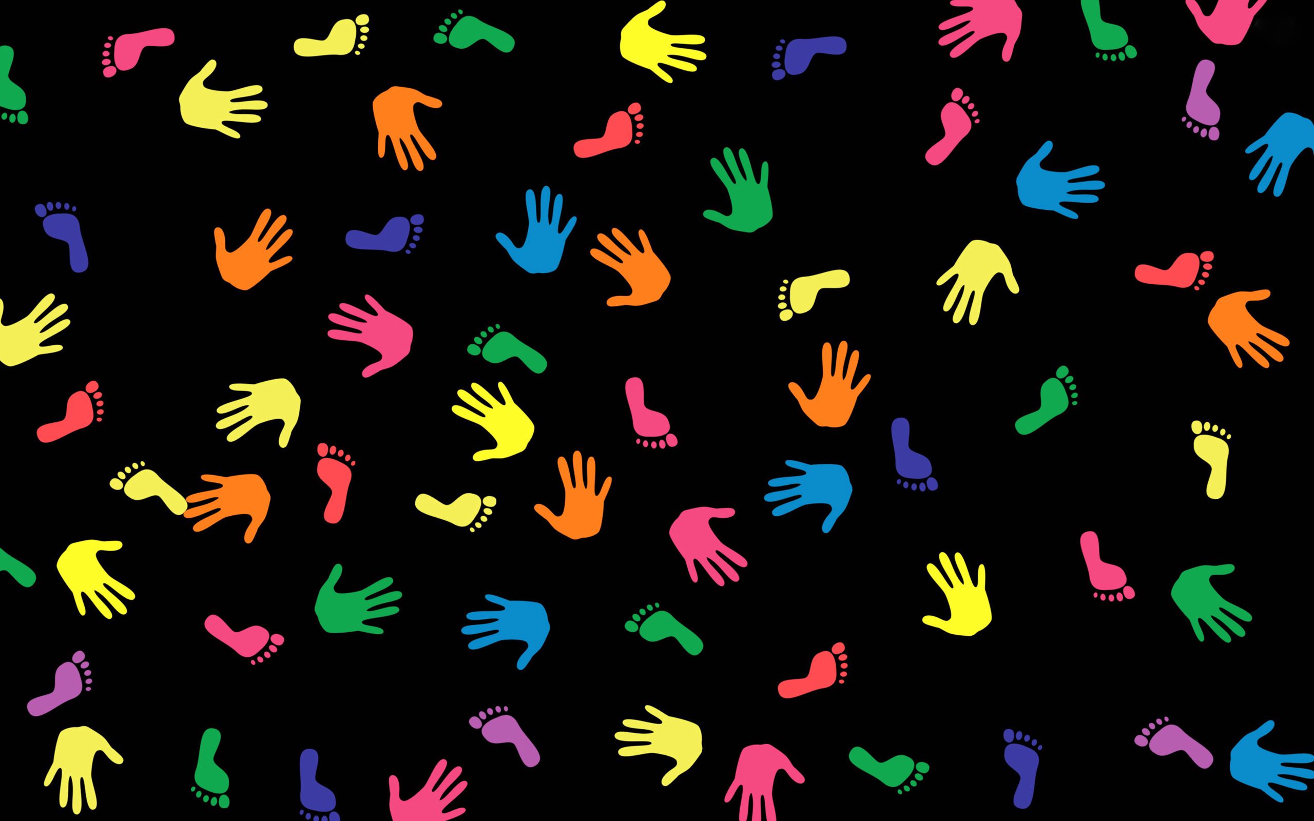 multicolored, vector, palms, motley, palm, hands, traces, feet