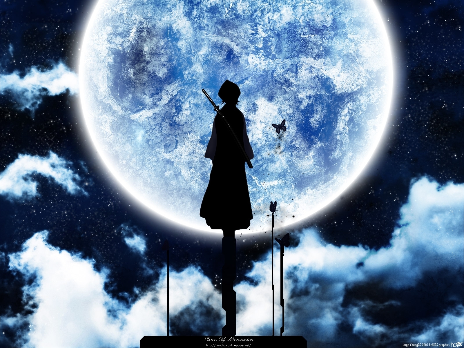 anime, planets, sky, art, night, blue HD wallpaper