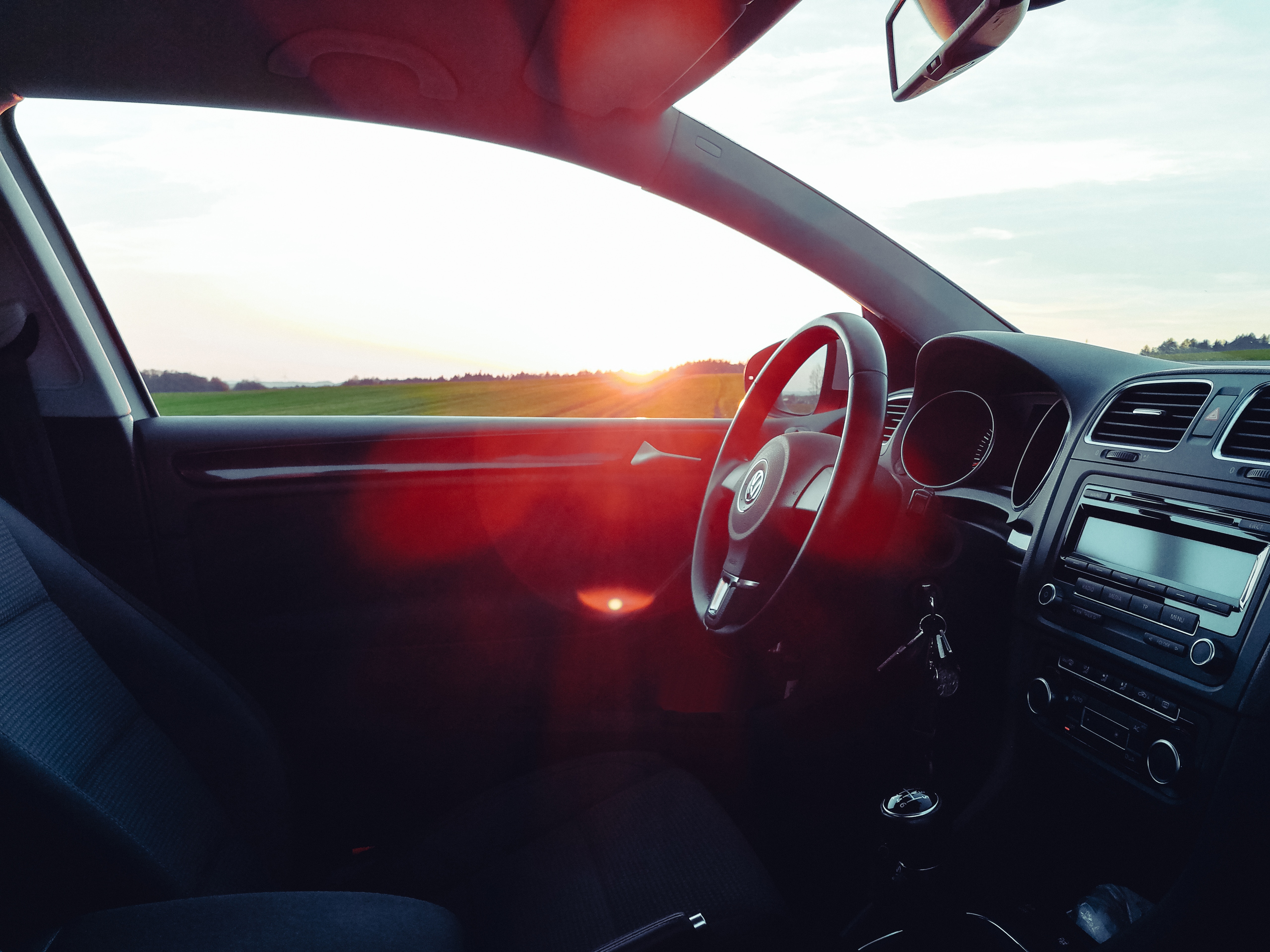 car, steering wheel, cars, sunset Full HD