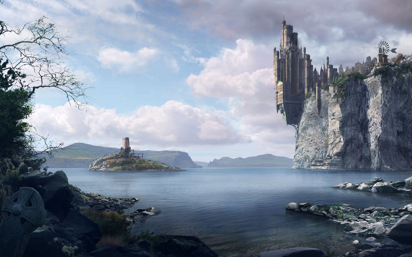 city, castle, gothic, seaside, cliff, castles, fantasy, landscape High Definition image