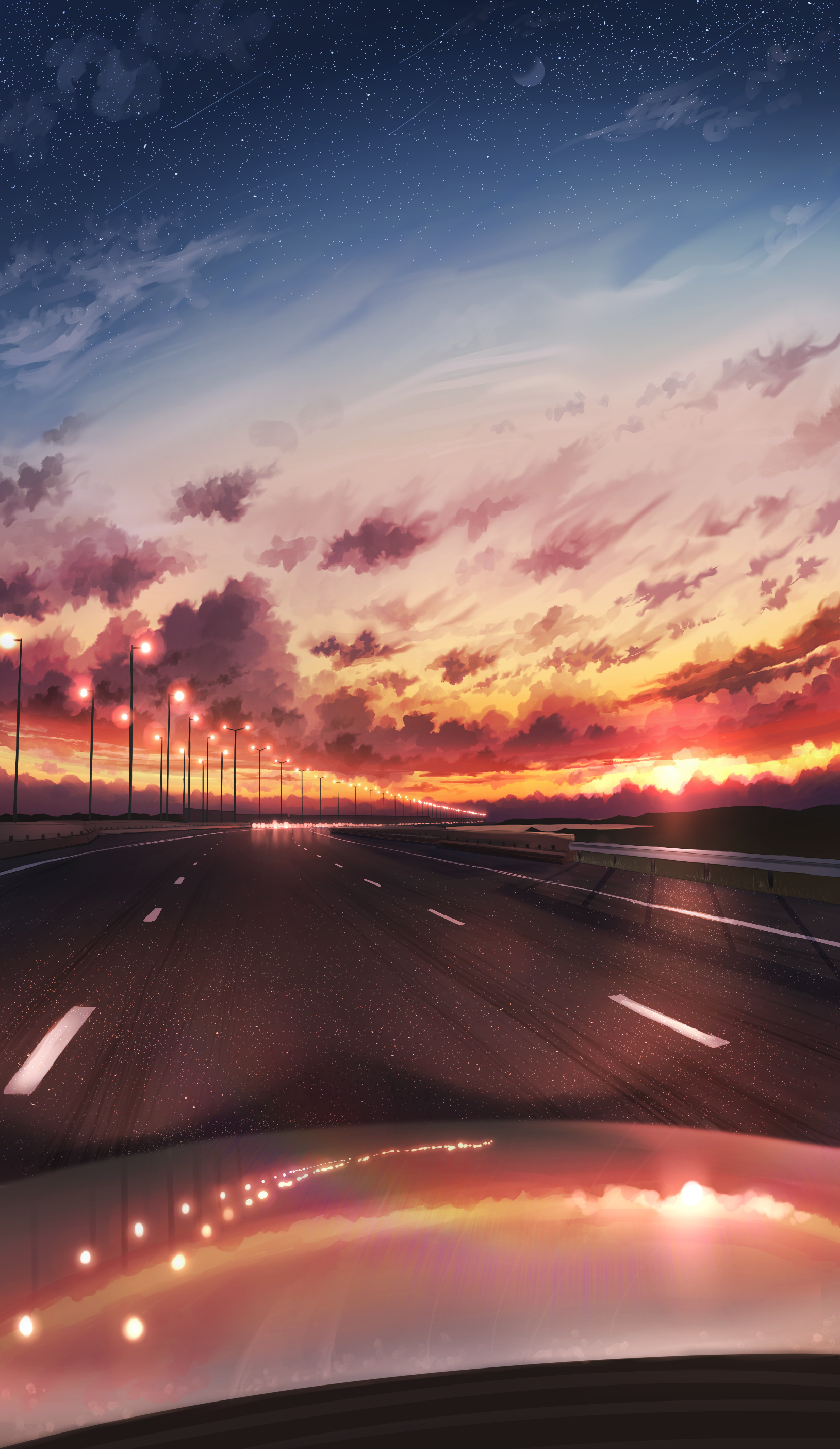 sunset, art, twilight, road, turn, dusk iphone wallpaper