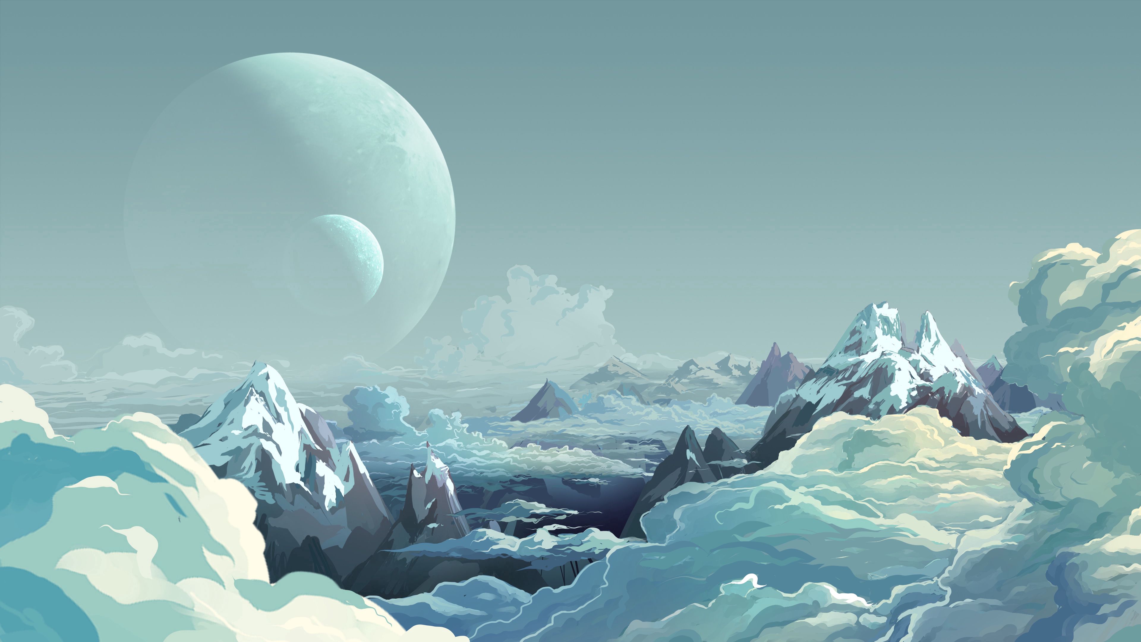 tops, vertex, clouds, art, mountains, planet mobile wallpaper