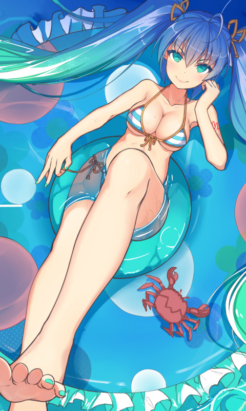 Mobile wallpaper: Anime, Legs, Vocaloid, Crab, Green Hair, Green Eyes,  Feet, Hatsune Miku, Long Hair, Bikini, 1399063 download the picture for  free.