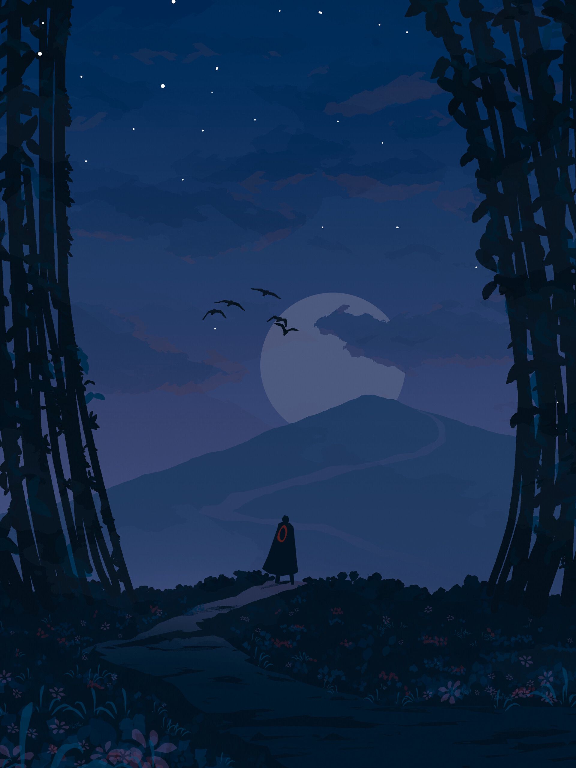 Phone Background Full HD wanderer, night, loneliness, lonely
