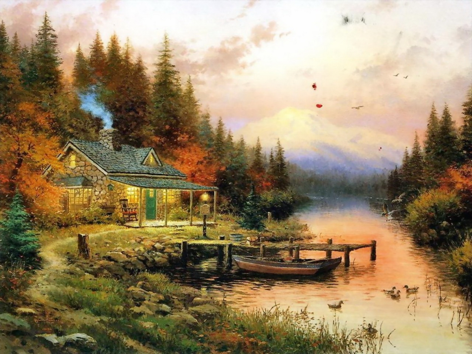 landscape, water, houses, rivers, art for android