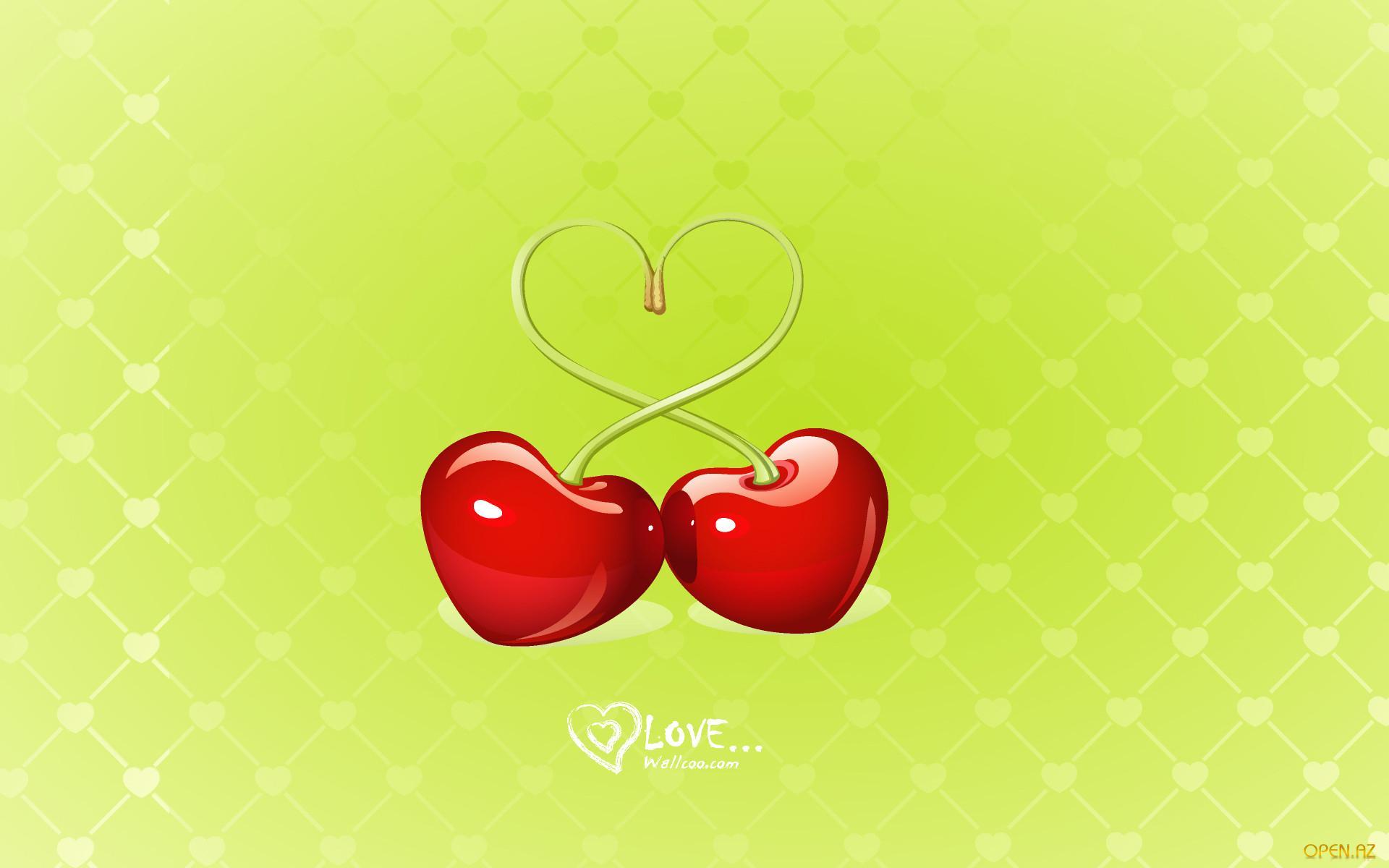 11453 скачать обои фрукты, сердца, любовь, вишня, рисунки, ягоды, зеленые - заставки и картинки бесплатно