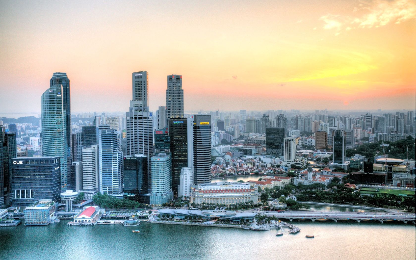 sunset, skyscrapers, singapore, cities, hdr Full HD