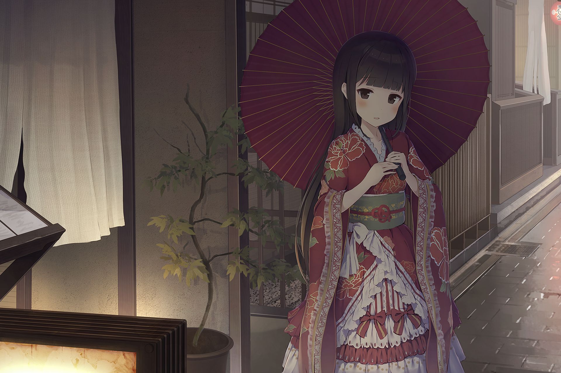 Девушка в национальном одеяние Японии аниме