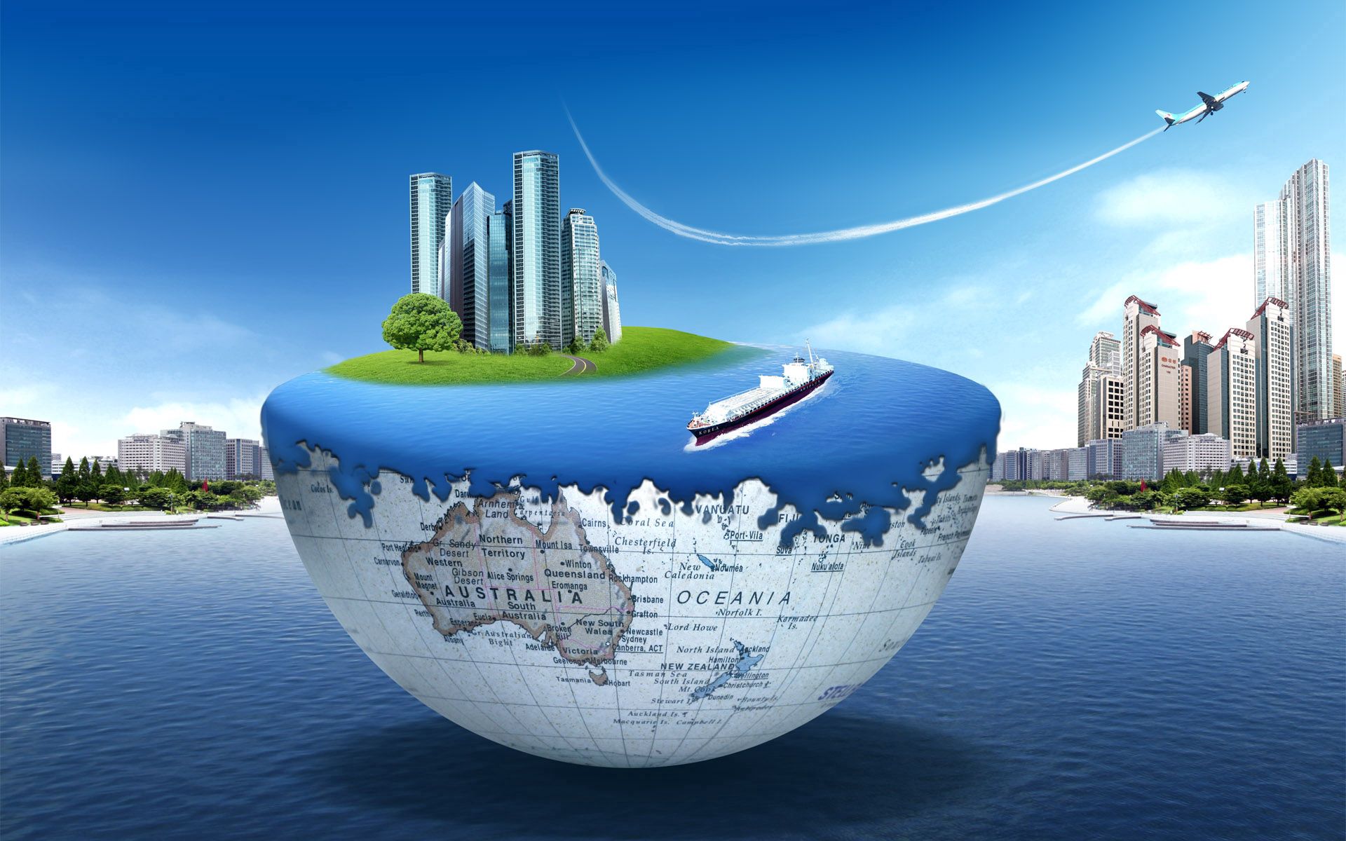 airplane, vector, city, globe Graphics Cellphone FHD pic