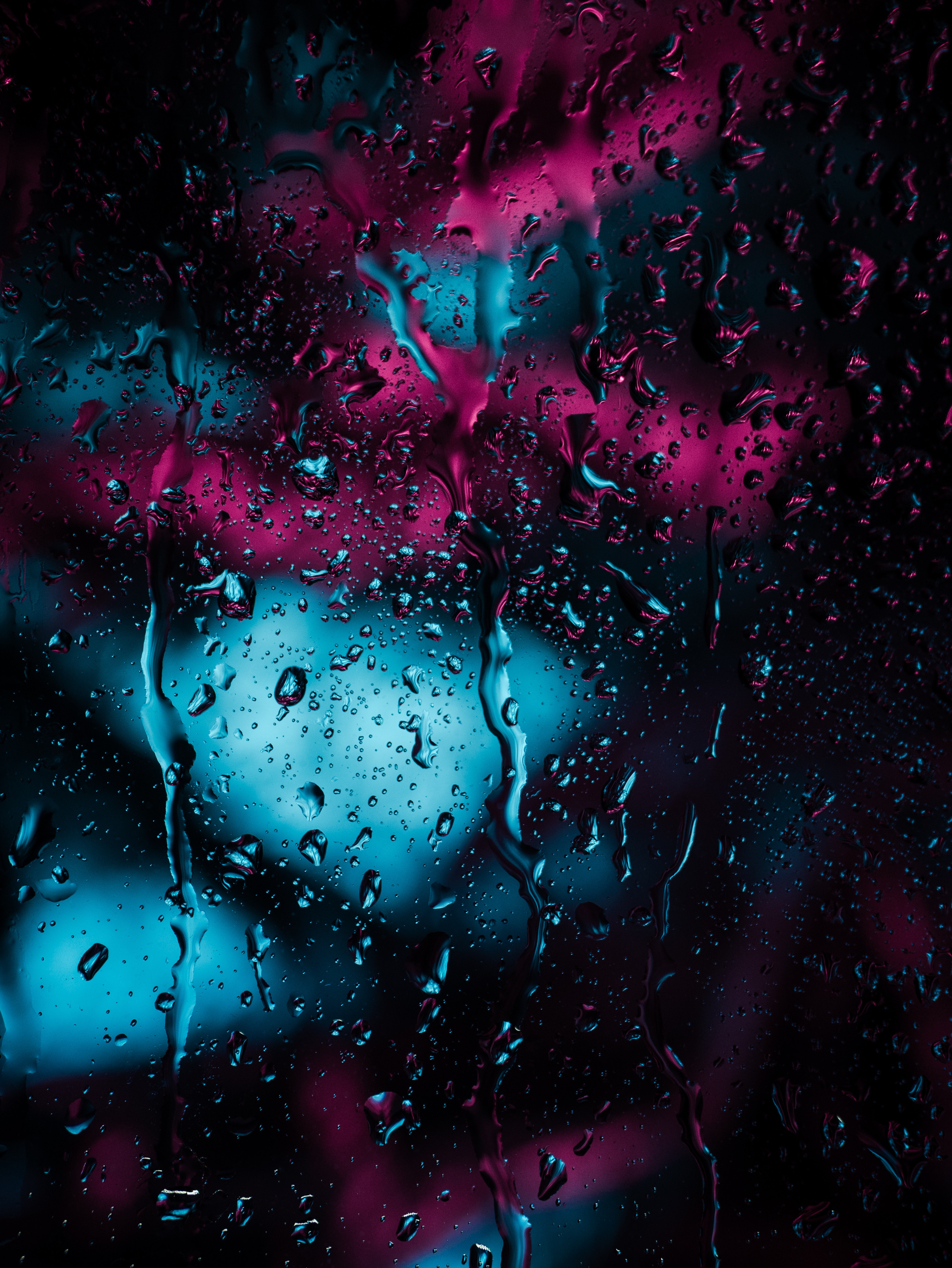 dark, glass, rain, drops, macro, surface, moisture QHD