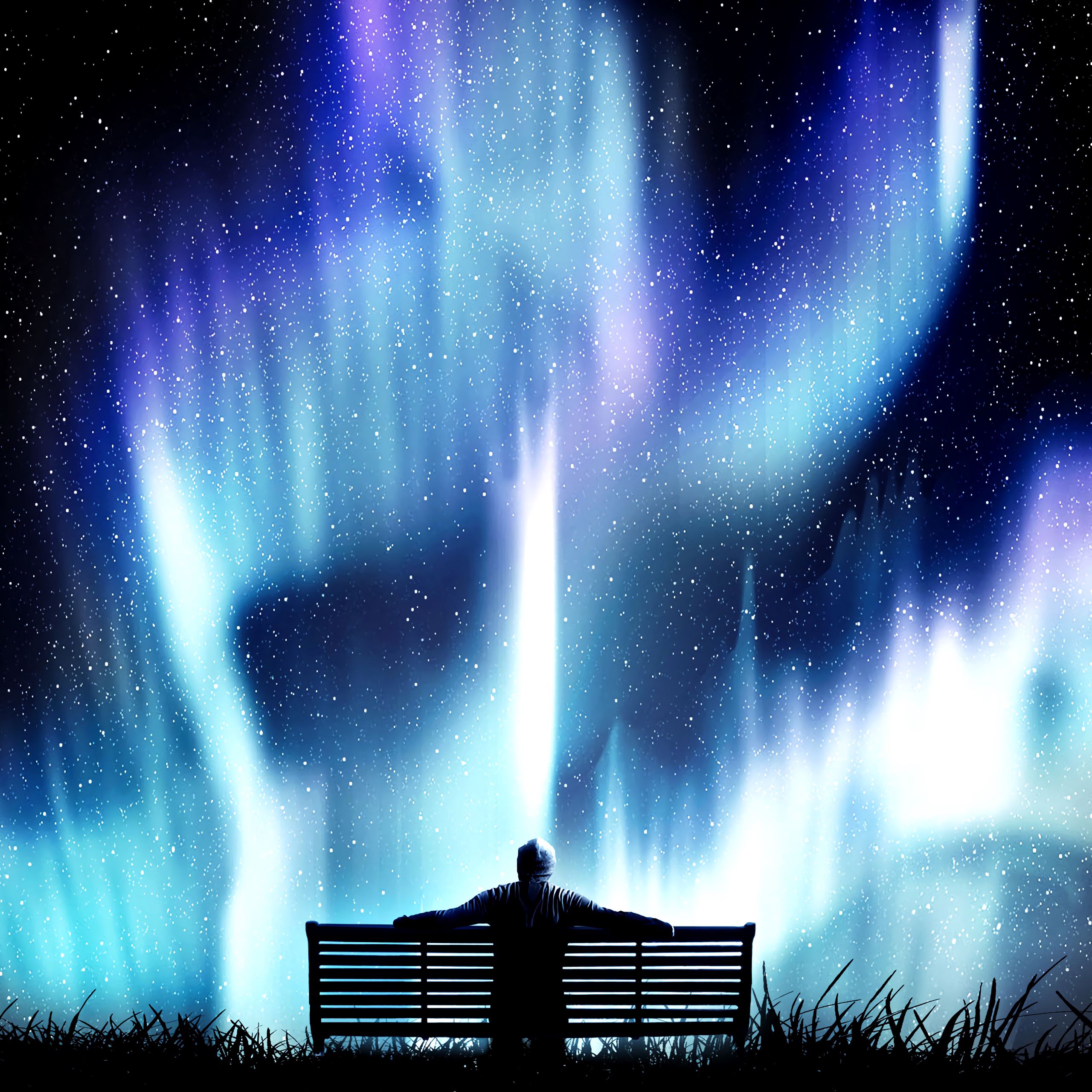 aurora borealis, bench, loneliness, starry sky Lock Screen Images