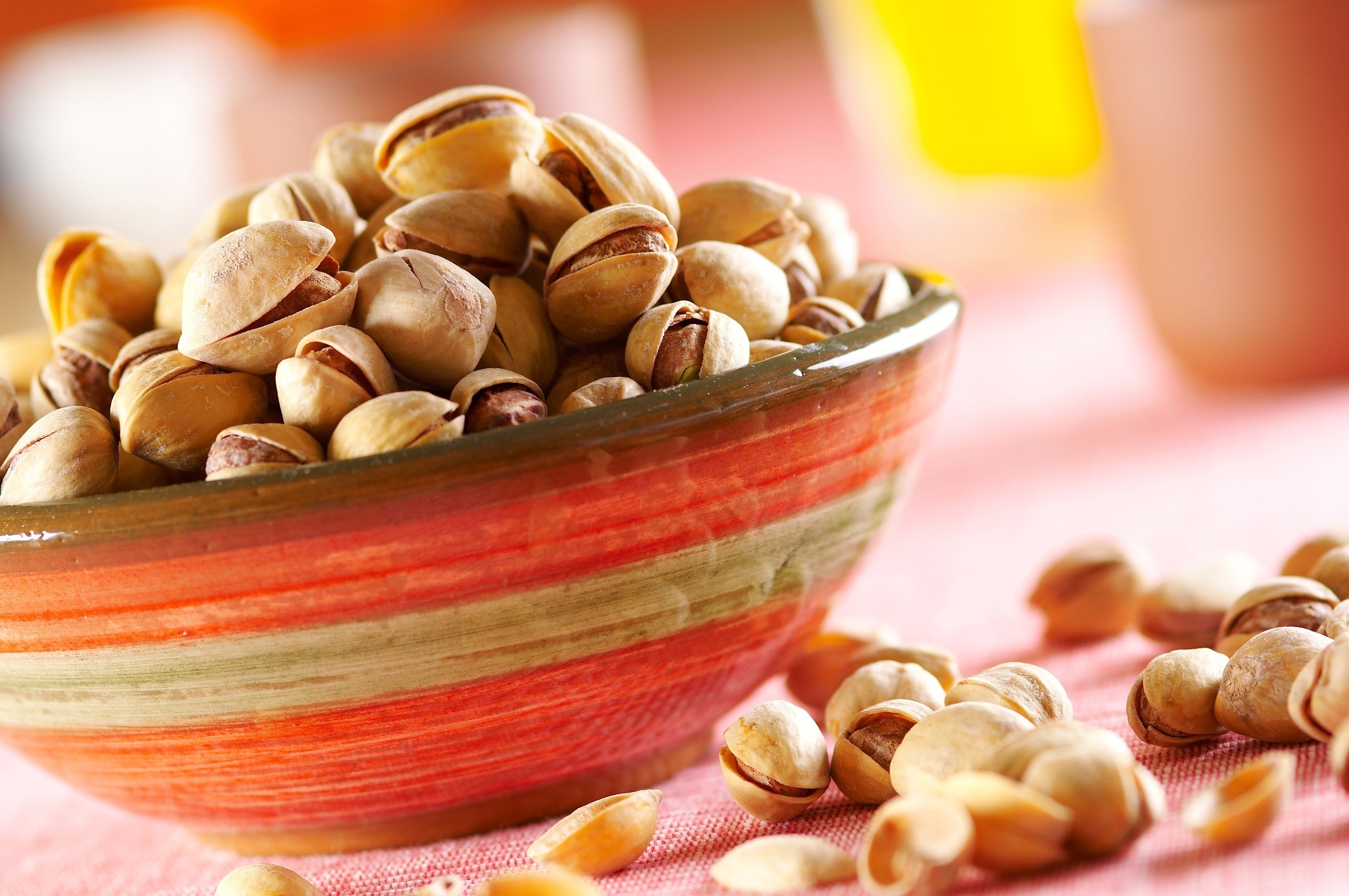 plate, food, pistachios, table Horizontal Wallpapers