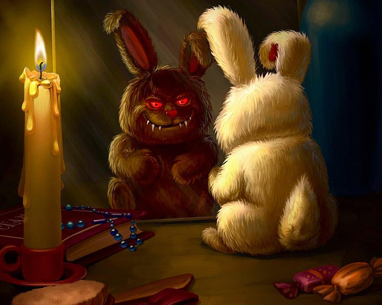 bunny, horror, candle, evil Horizontal Wallpapers