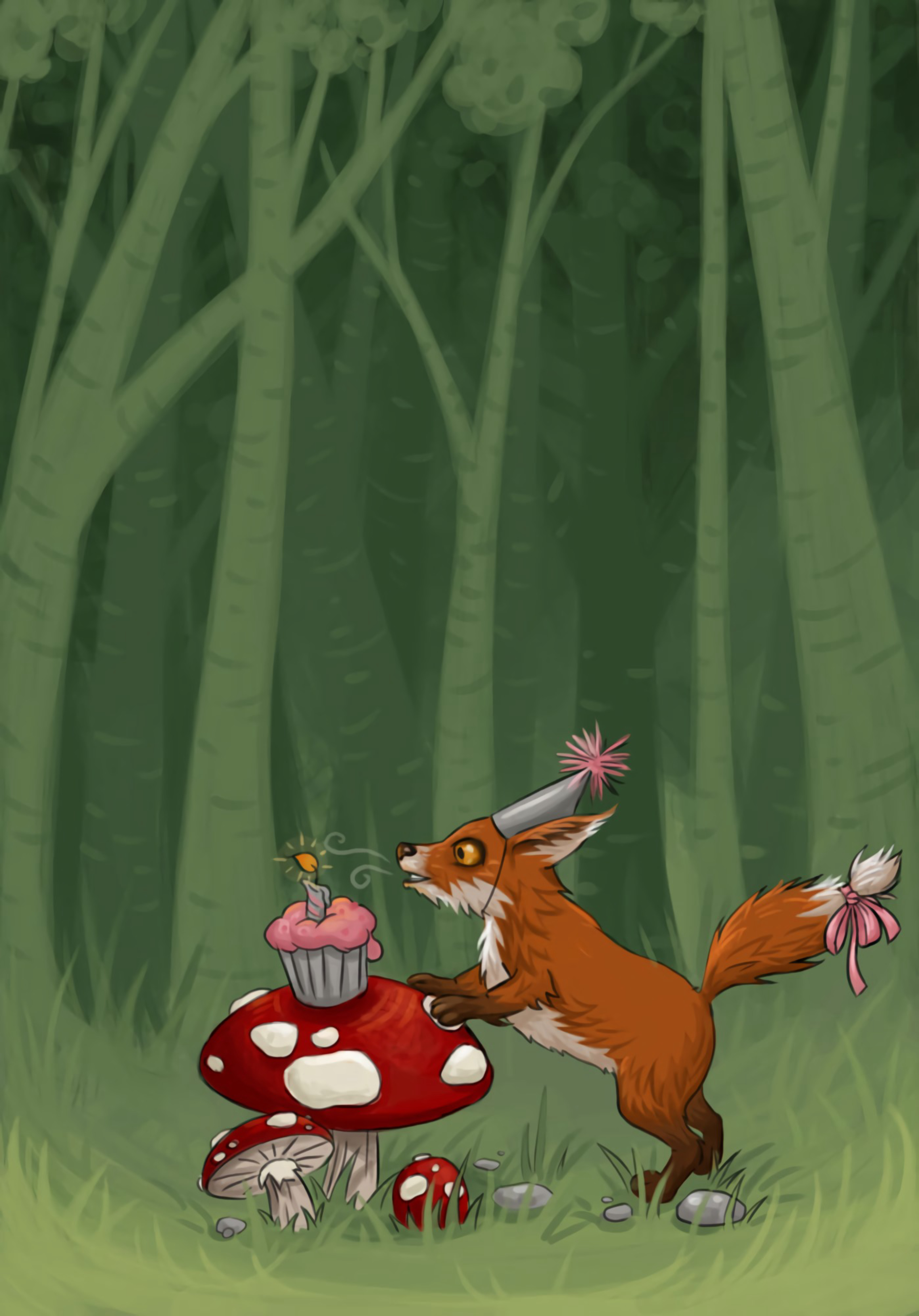 Laden Sie das Kunst, Pilze, Kuchen, Fuchs, Ein Fuchs, Geburtstag-Bild kostenlos auf Ihren PC-Desktop herunter