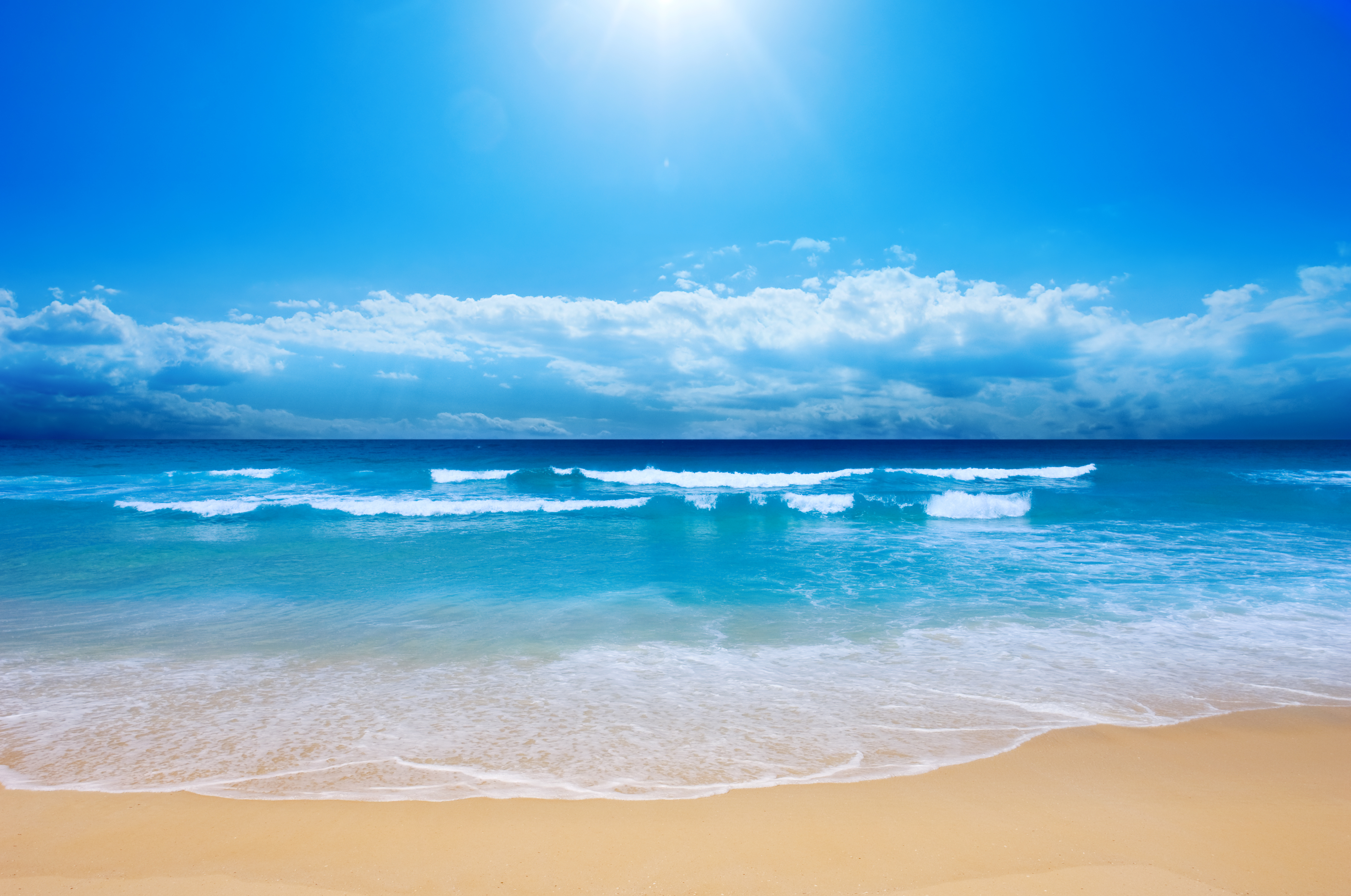 wave, sand, ocean, sky Horizon Full HD Wallpaper