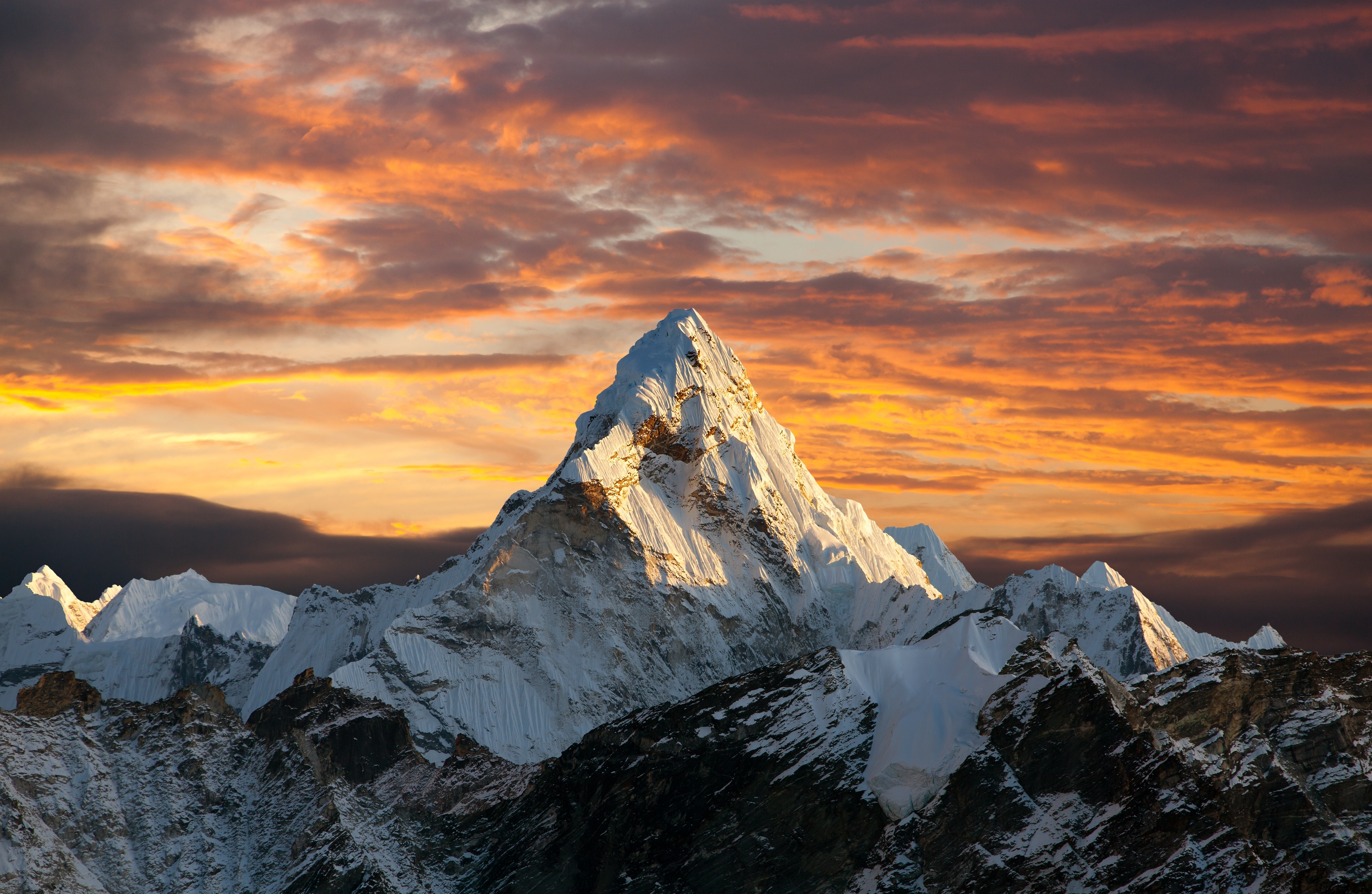 himalayas, mountains, sunset, mountain, nature, earth, peak