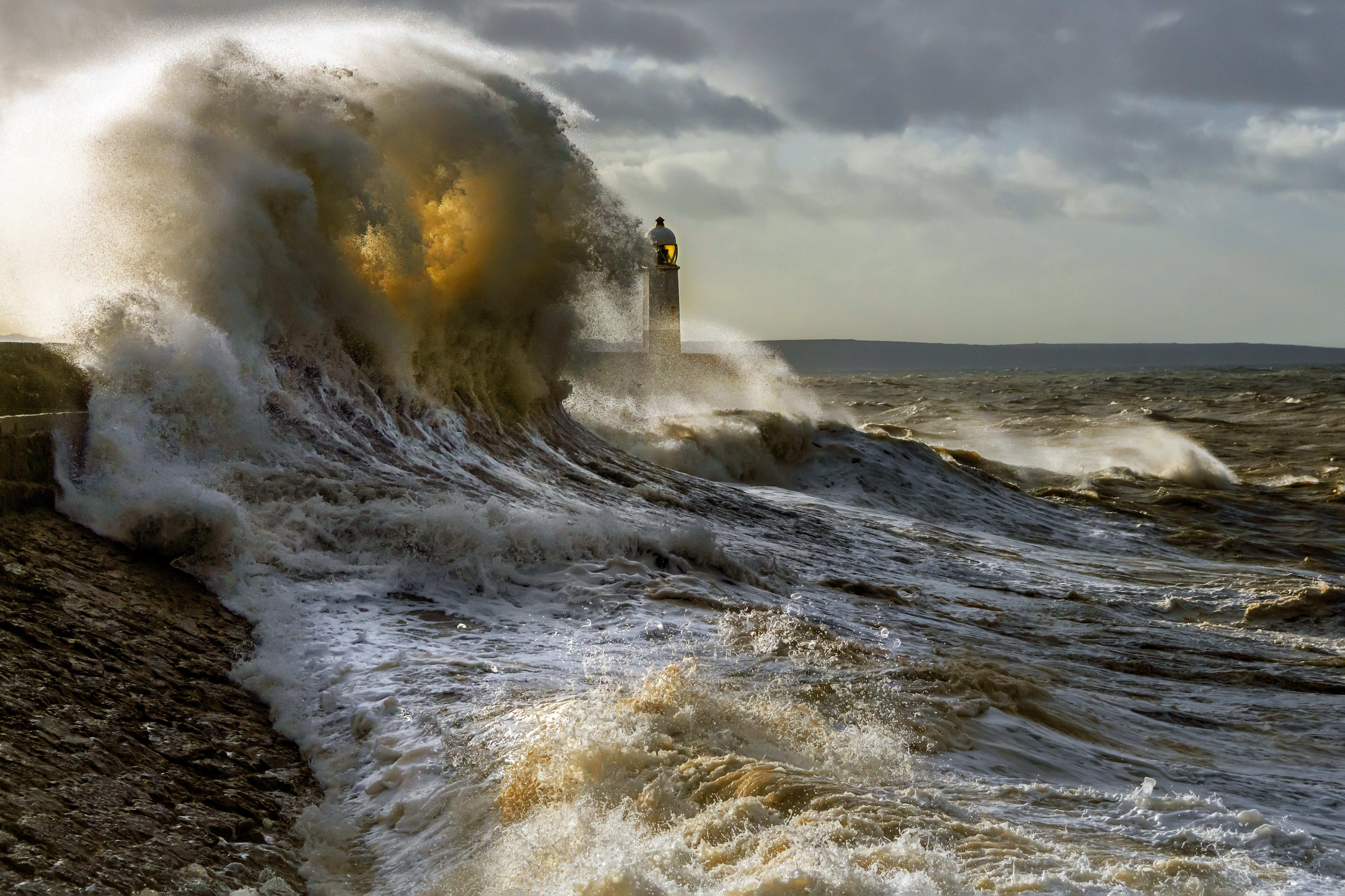 Desktop Backgrounds Waves storm, sea, lighthouse, nature