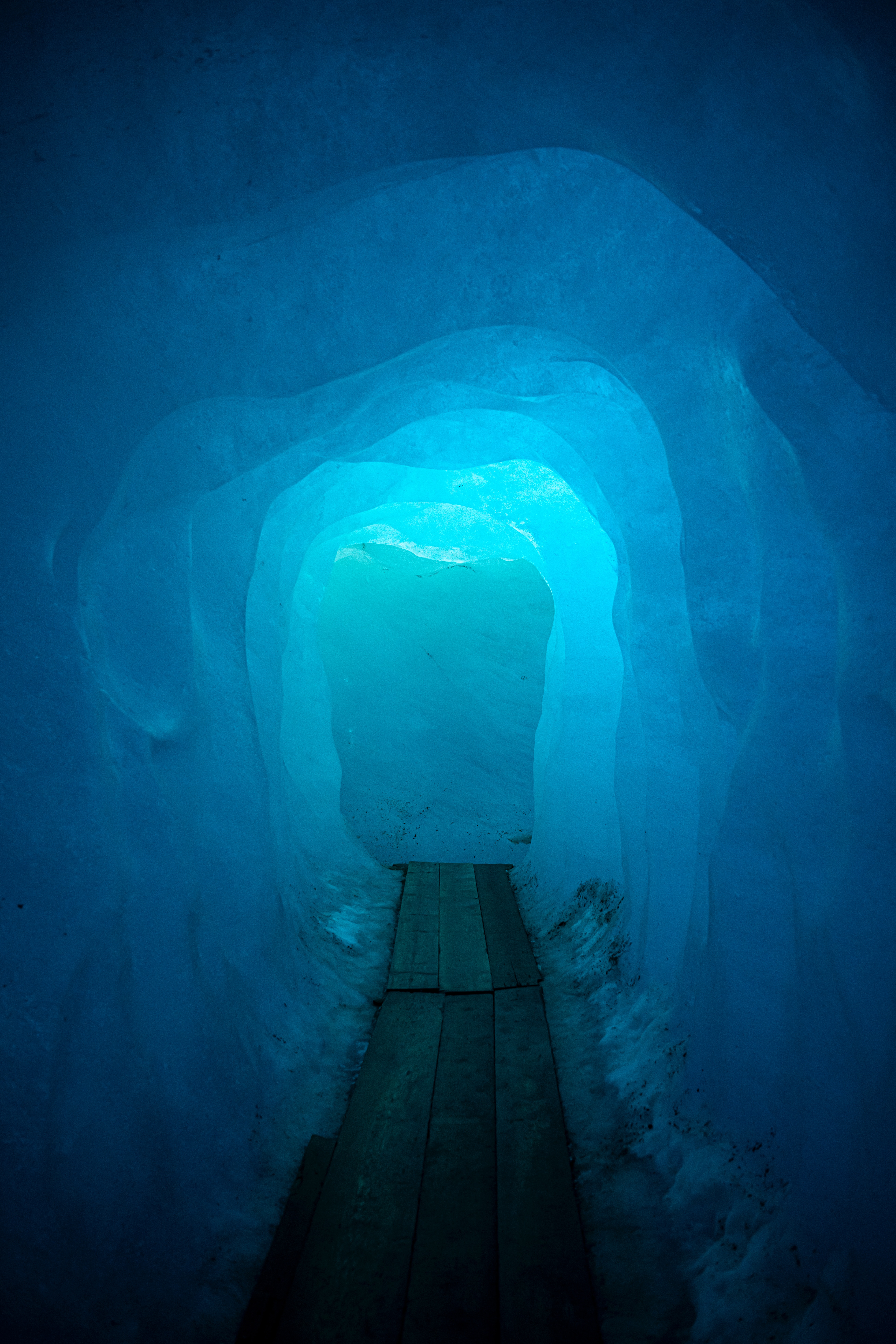 ice, nature, blue, glow, cave, tunnel