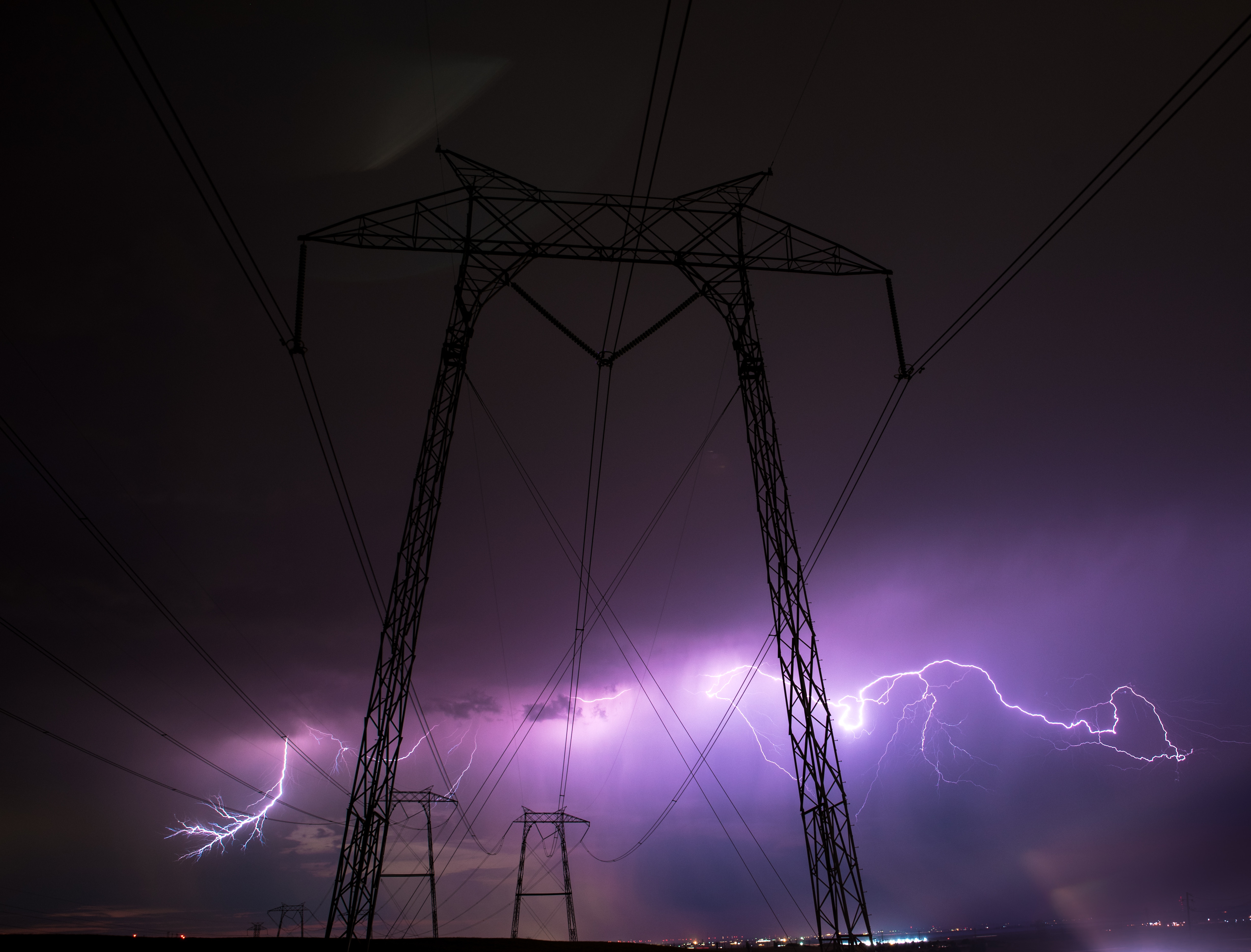 storm, nature, sky, night, mainly cloudy, overcast, thunderstorm, wires, wire HD wallpaper