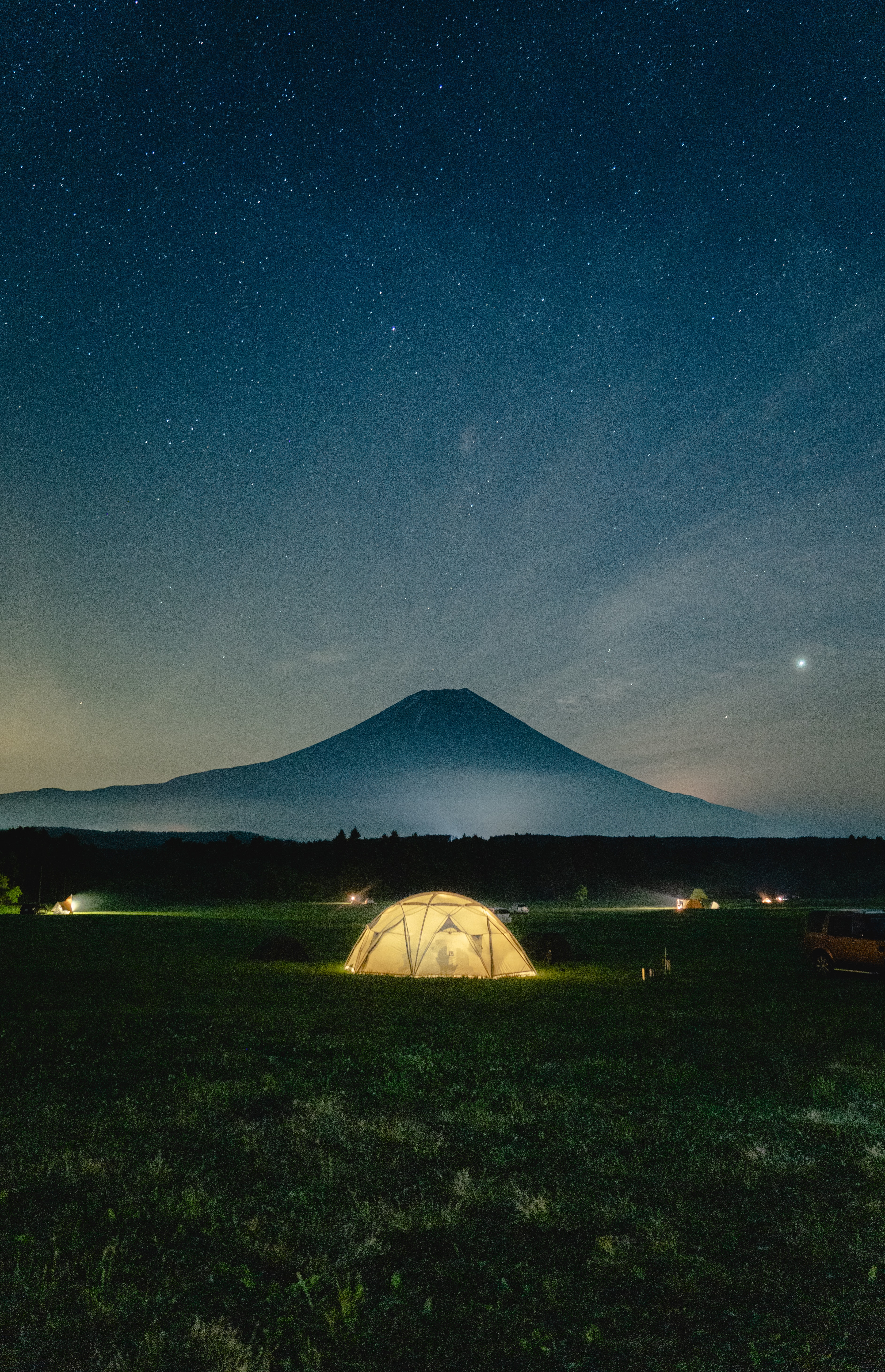 Mobile wallpaper night, tent, mountains, dark, glow, camping, campsite