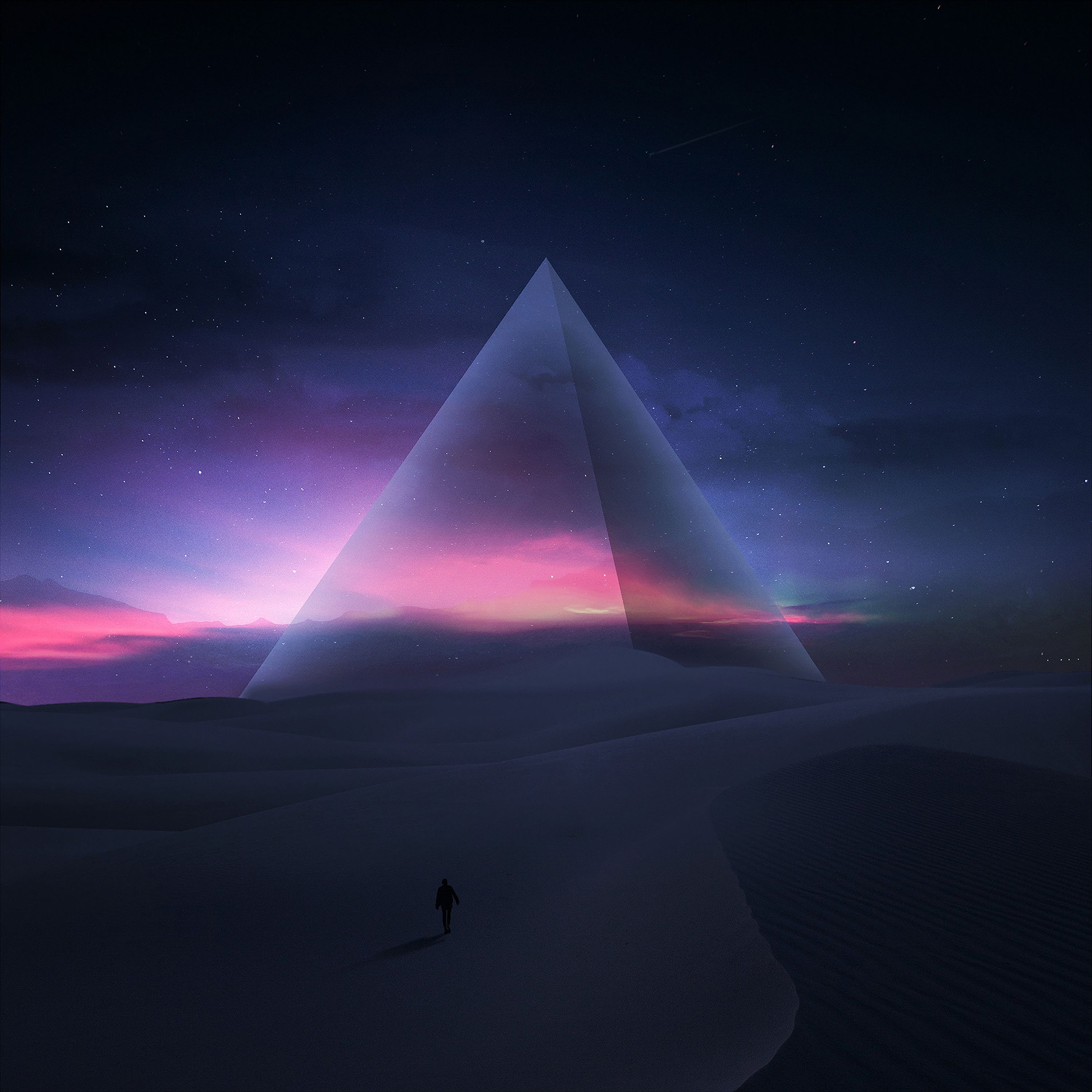 62671 download wallpaper art, pyramid, stars, desert, silhouette, starry sky screensavers and pictures for free