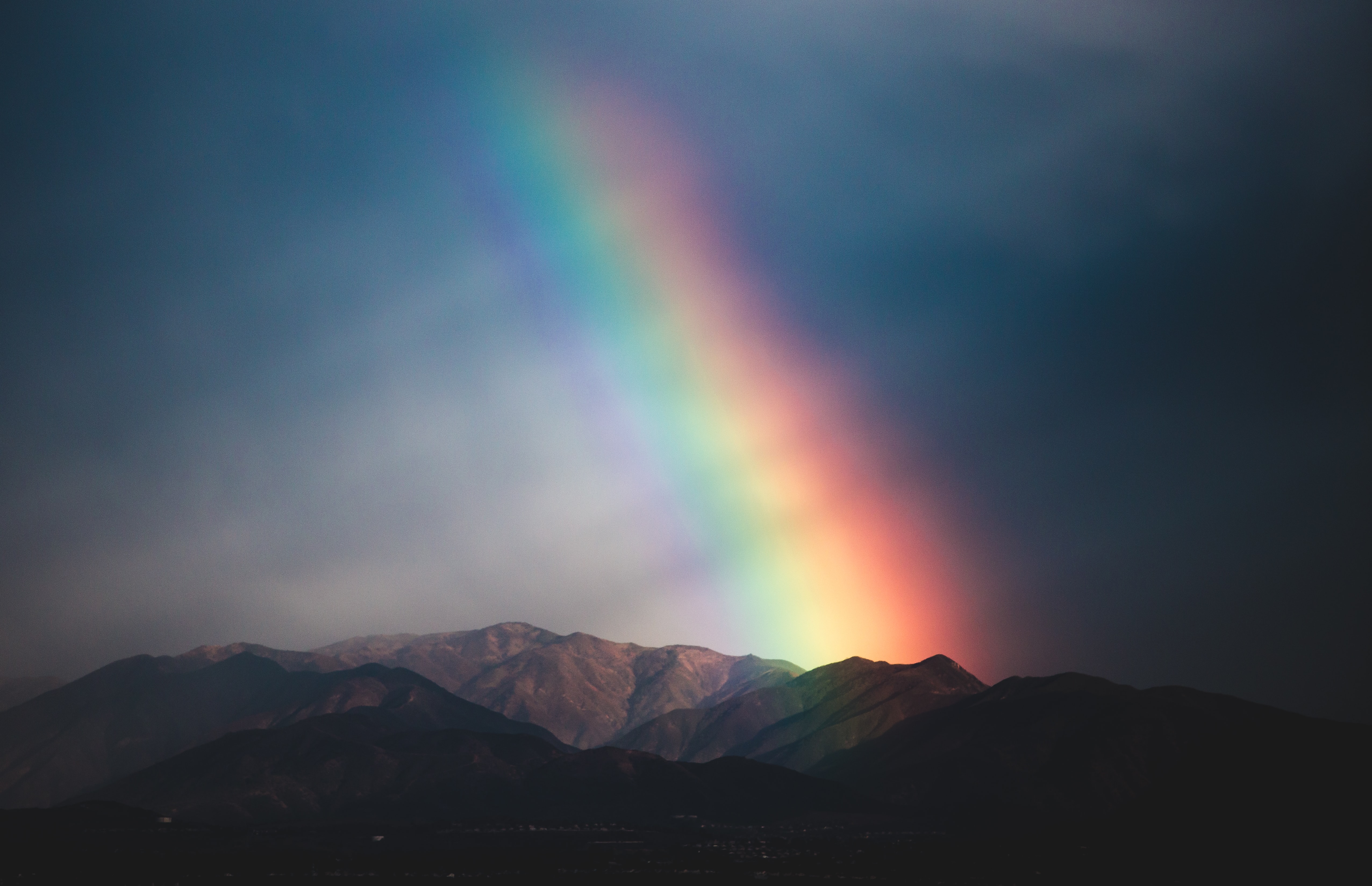 dusk, rainbow, nature, mountains, twilight High Definition image