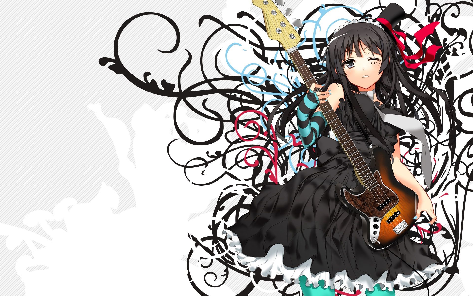vertical wallpaper anime, black, rock, guitar, girl, musician, dress