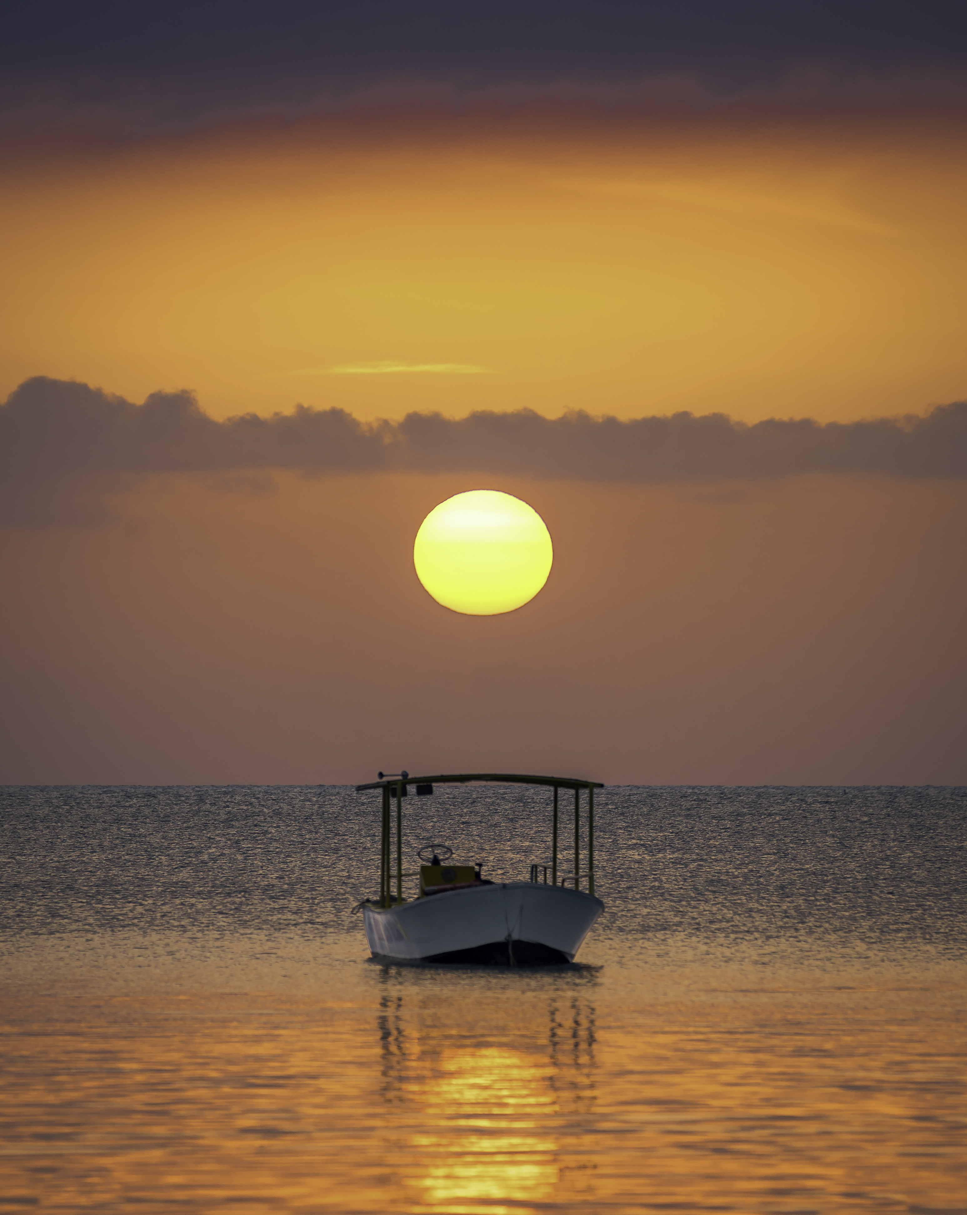 boat, nature, sunset, sun, horizon 8K