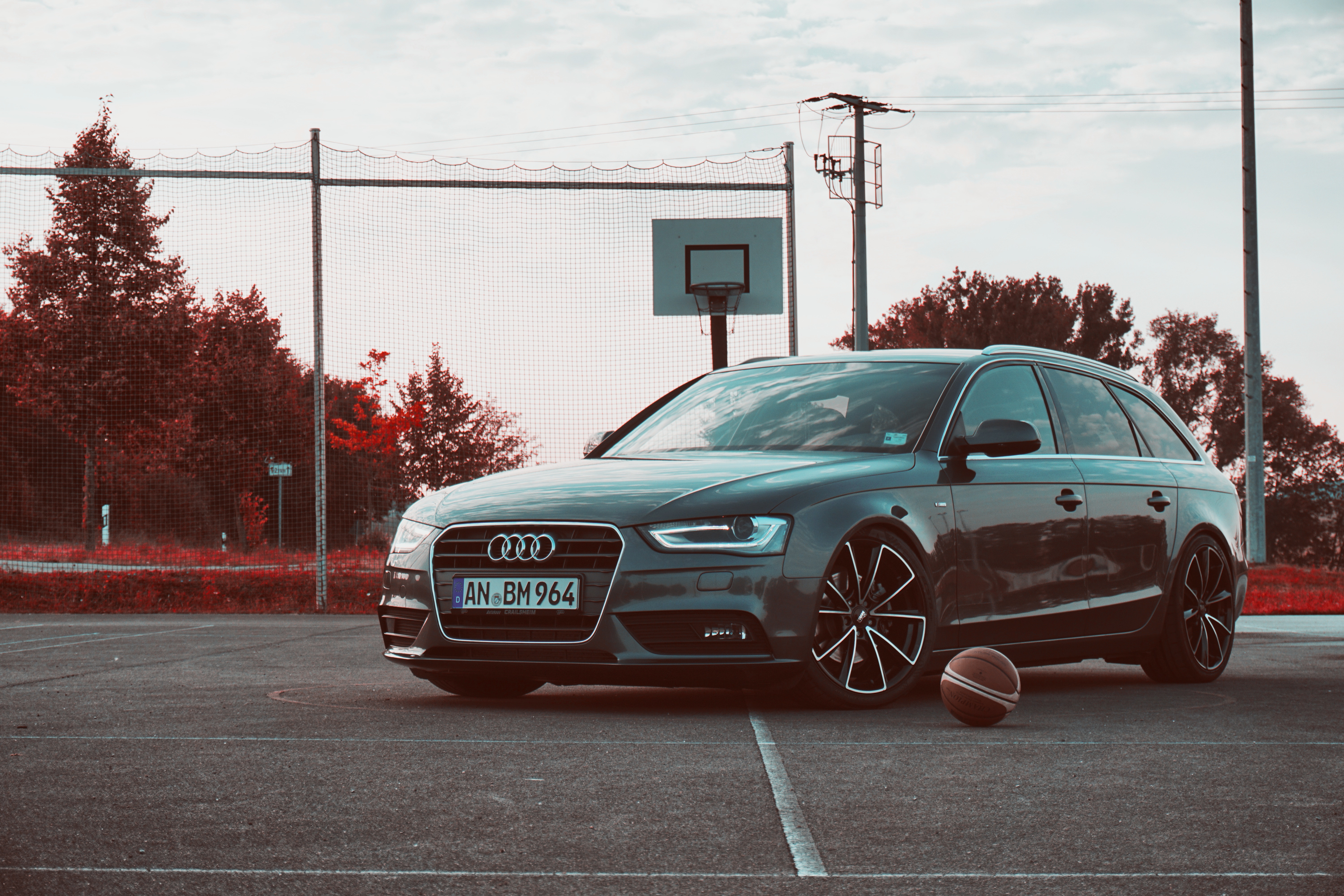 132146 download wallpaper audi, basketball, cars, ball, basketball net, basketball grid, basketball playground, basketball court screensavers and pictures for free