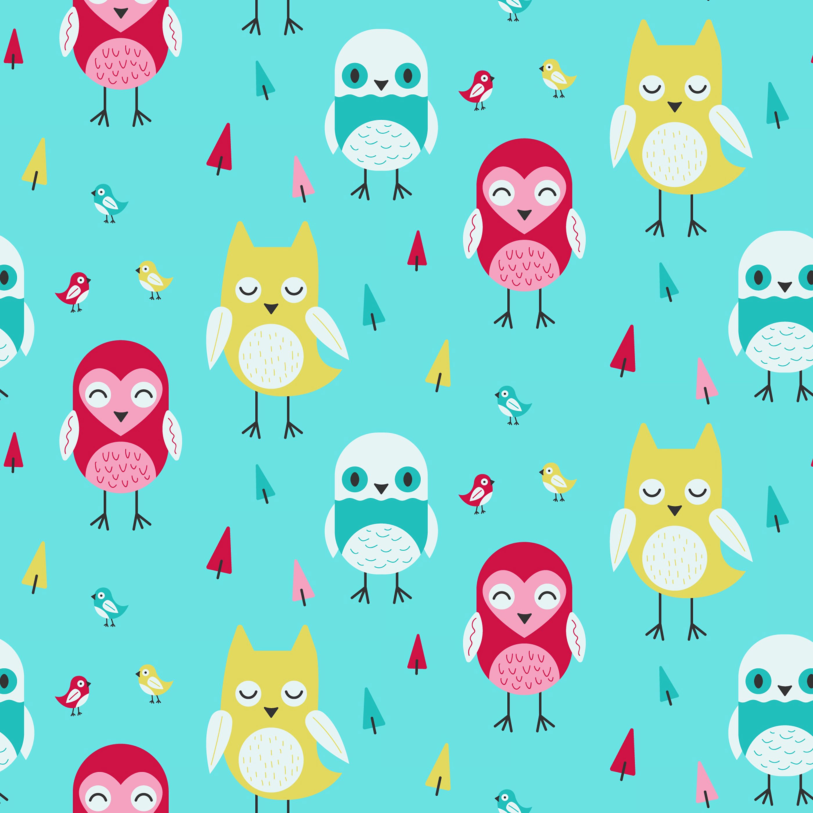 Patterns motley, multicolored, texture, owl 8k Backgrounds