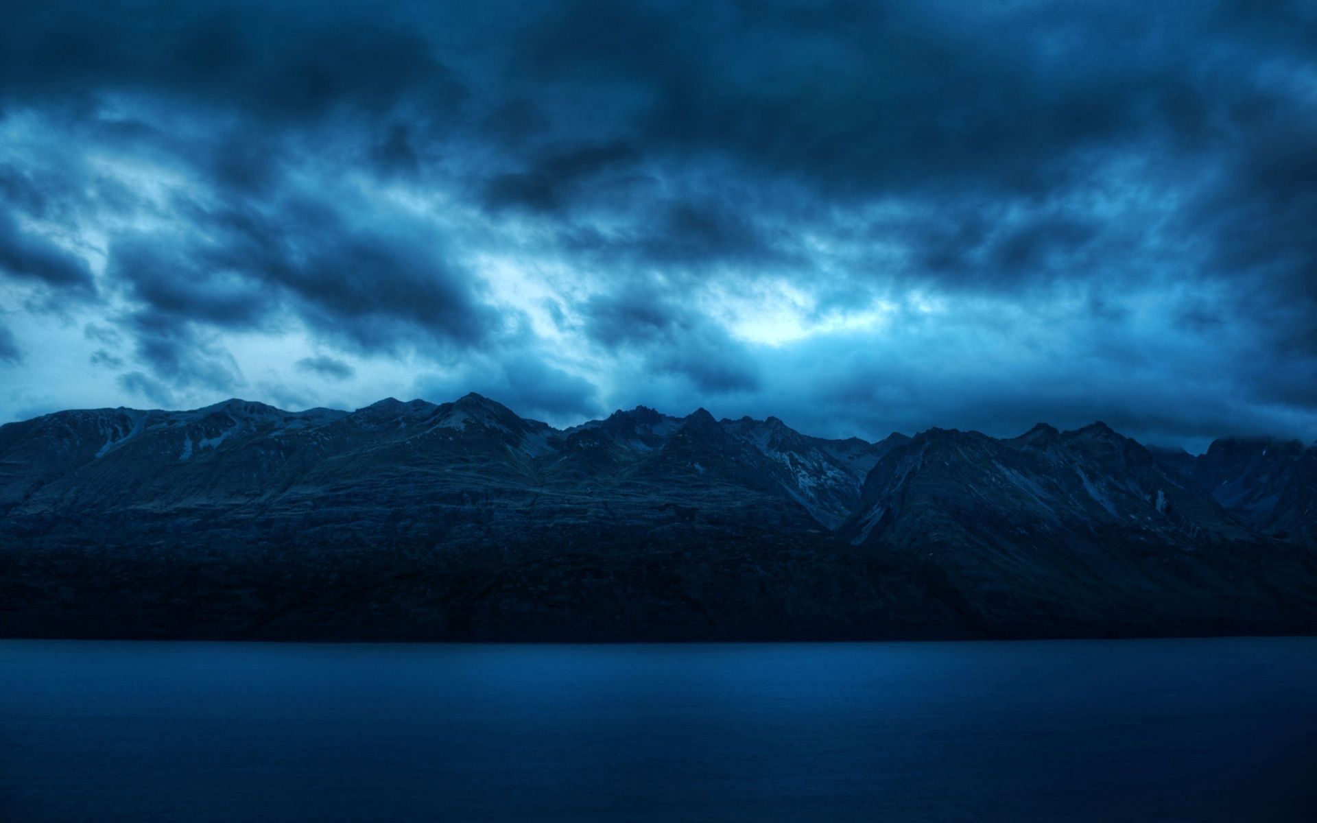 blue, clouds, mountains, landscape, nature, water 1080p