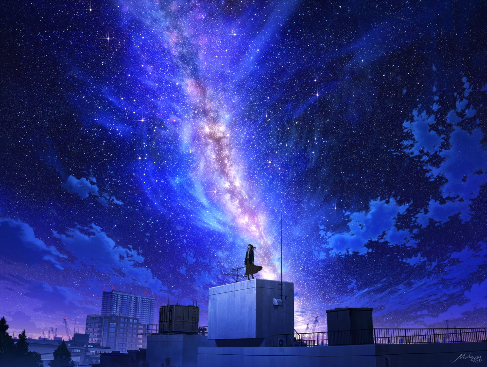 HD desktop wallpaper: Anime, Sky, Starry Sky, Milky Way download free  picture #1072397