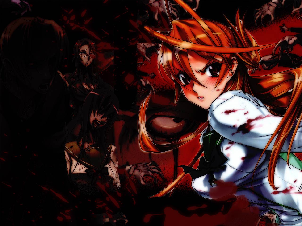 HD desktop wallpaper: Anime, Blood, School Uniform, Highschool Of The Dead,  Rei Miyamoto download free picture #1518791