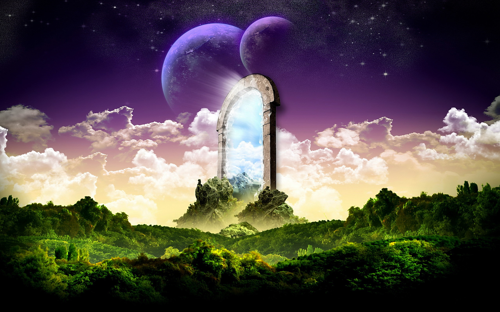 stars, magic, landscape, a dreamy world, fantasy, earth, cloud, gate 4K Ultra