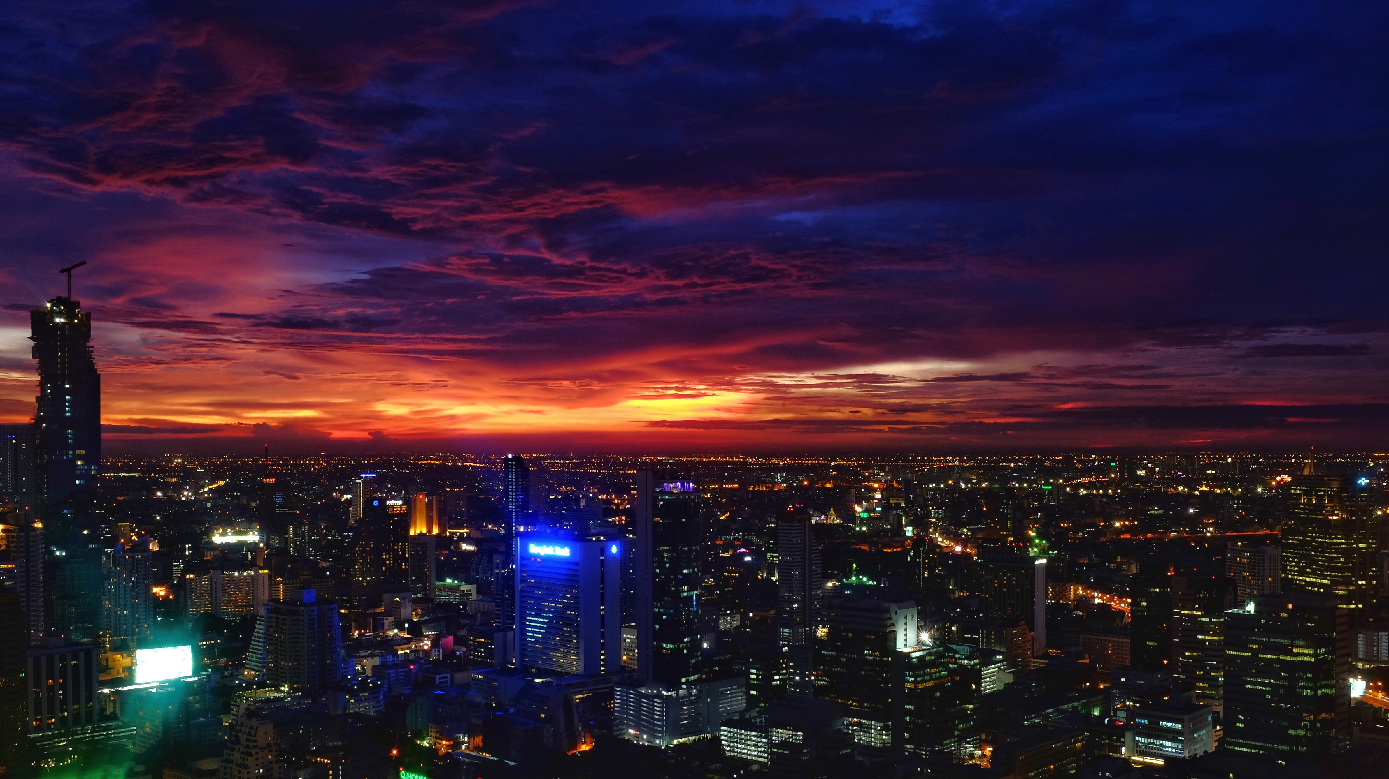 night city, cities, sunset, building, city lights, bangkok 1080p