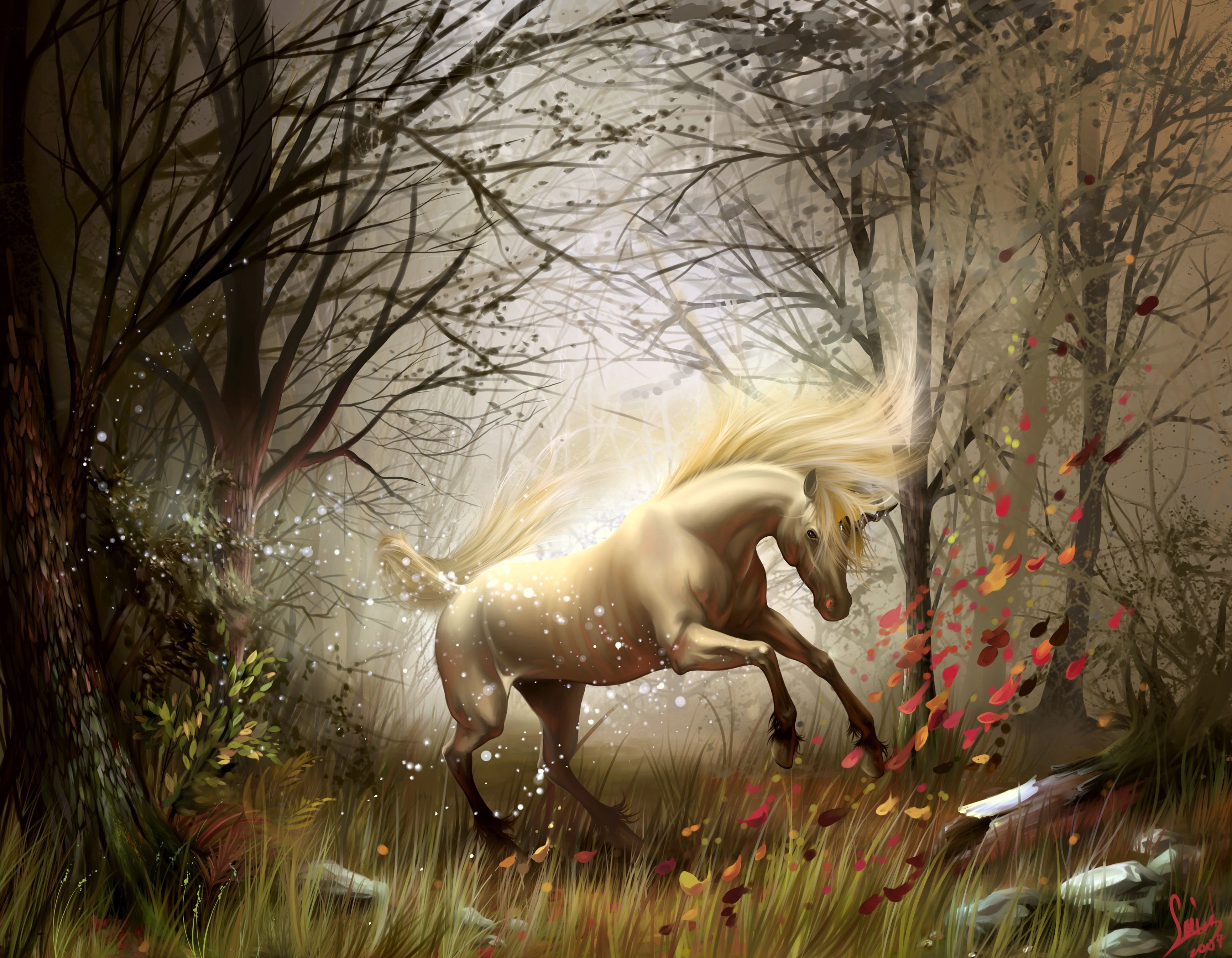 Mobile wallpaper magic, fantasy, forest, horse, wind, transformation, conversion