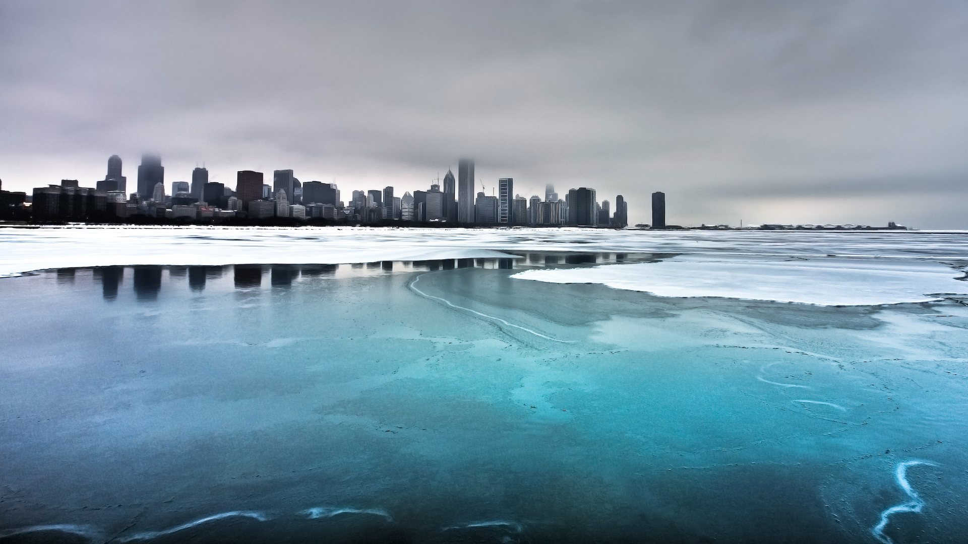 man made, chicago, blue, city, cloud, cold, frozen, ice, landscape, river, snow, winter, cities Aesthetic wallpaper